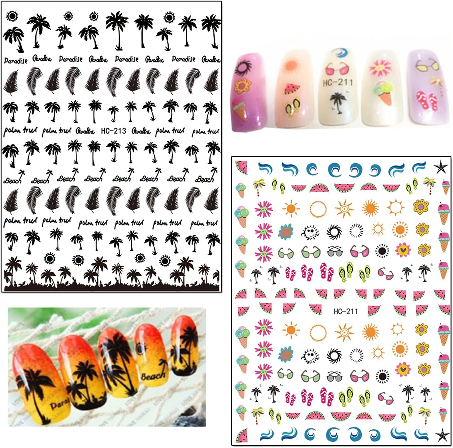 8 Sheets Nail Stickers - Holographic Flowers, Leaf, Mermaid, Leopard, Coconut Tree Designs for Women, Girls & DIY Nail Art image number 3