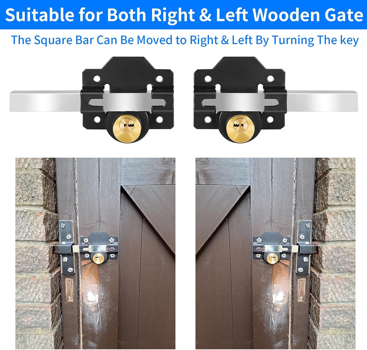 Long Throw Gate Lock, 50Mm, Double Locking, Stainless Steel Rimlock for Garage Door or Wooden Gate, 5 Keys Supplied image number 3