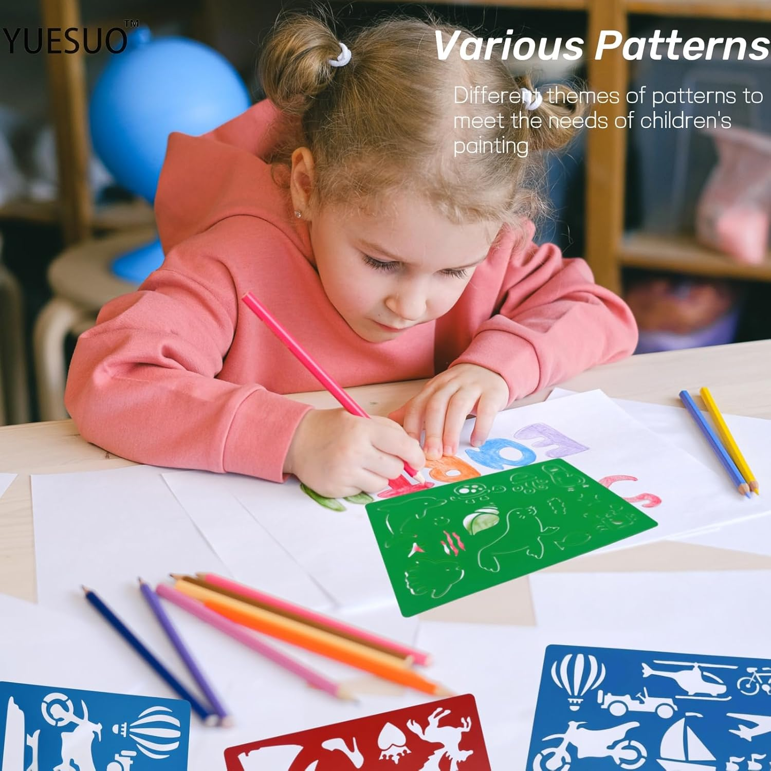 YUESUO 20 Pieces Drawing Stencils for Kids Painting Templates for Girls & Boys 300+ Patterns Plastic Painting Stencil Card Making (Style A) image number 3