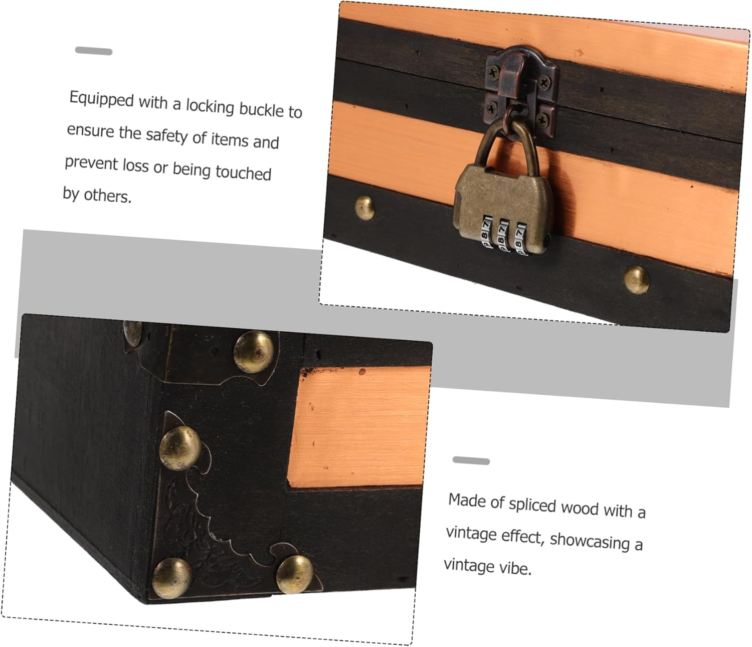 Retro Storage Box Wooden Treasure Chest Decorative Box for Cards Home Office Keepsake Trunk image number 5