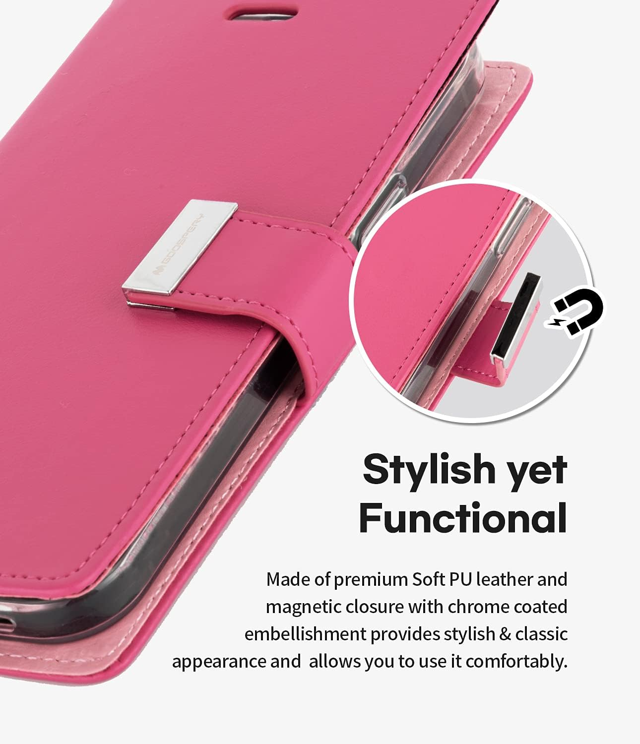 Rich Diary Case for Iphone 13 Mini - Hot Pink - Black image number 4