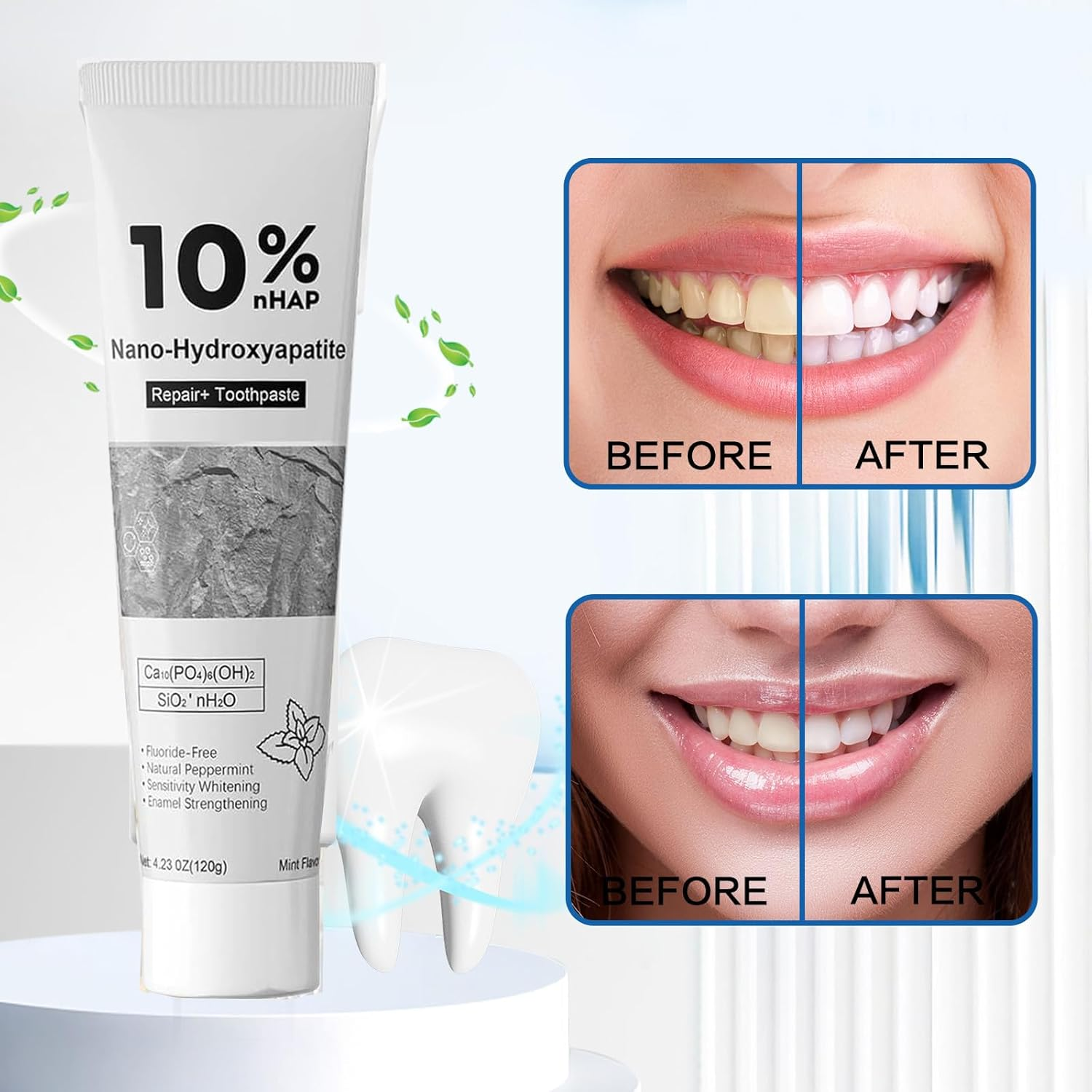 10% Nano Hydroxyapatite Toothpaste,2 Pack Tooth Paste for Teeth Strengthening & Whitening,Sensitive Formula Fluoride-Free Toothpaste with Mint for Freshening Breath and Daily Oral Care image number 3