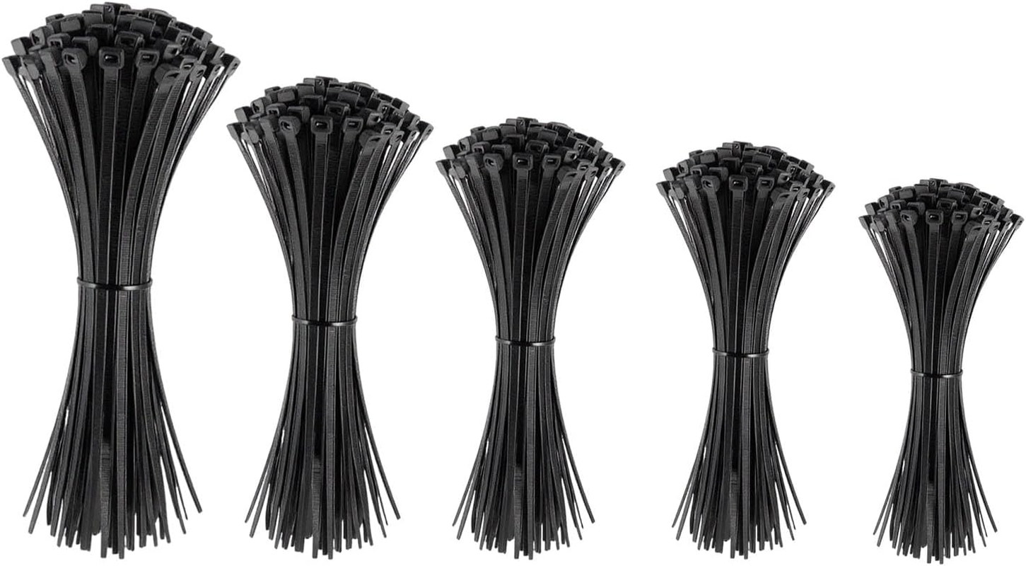 500 Pcs Self-Locking Nylon Cable Ties,4/6/8/10/12 Inch Cable Zip Ties,Black Wire Ties for Home Office Garage Workshop image number 4