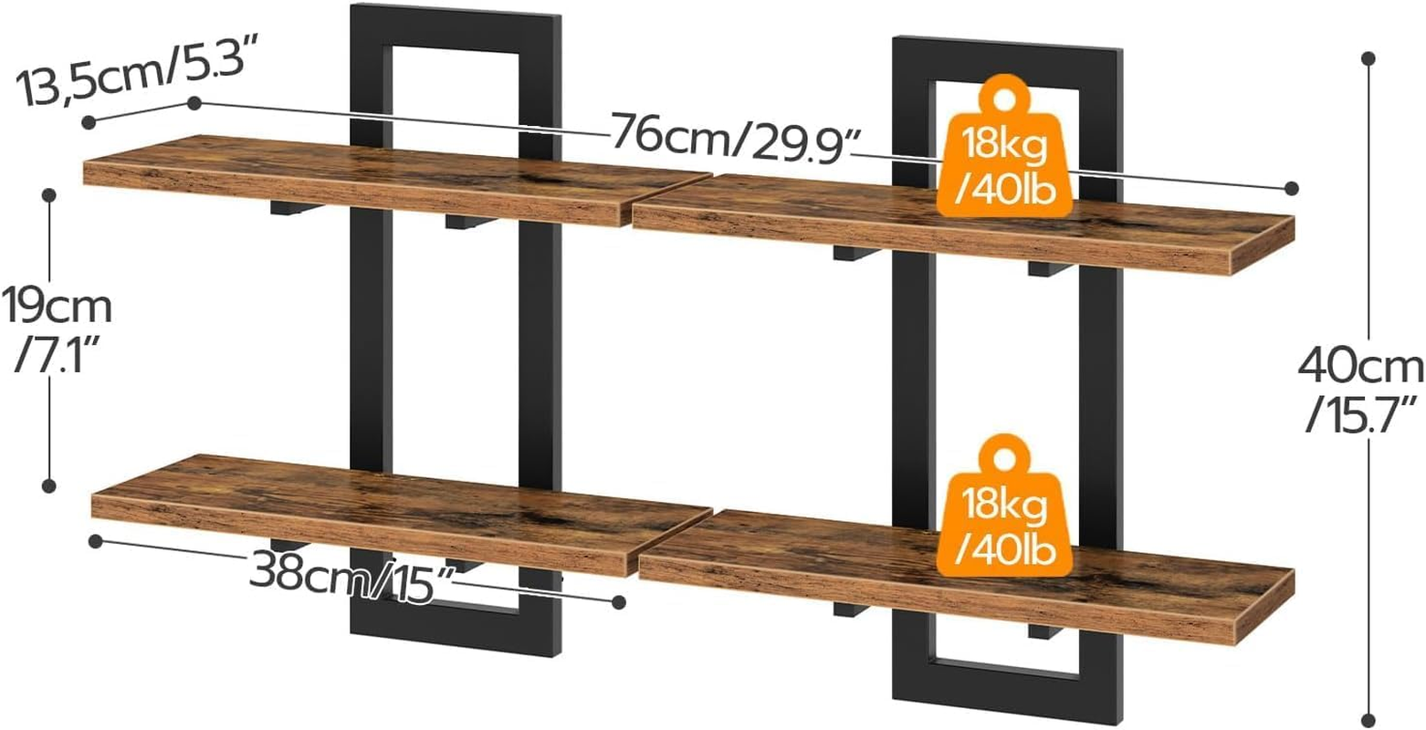 Nestcharm Floating Shelves Set of 2, Hanging Bathroom Shelves for Living Room, Bedroom, Kitchen &15-Inch & Rustic Brown & Black image number 6