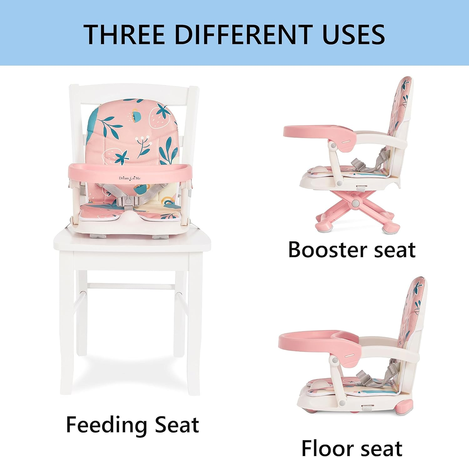 Dream on Me Munch N Go Booster Seat for Dining Table, Lightweight Compact Fold Travel Booster Seat, 3-In-1 Convertible, Four Level Height Adjustment and Easy Tray Removal - Mint image number 6