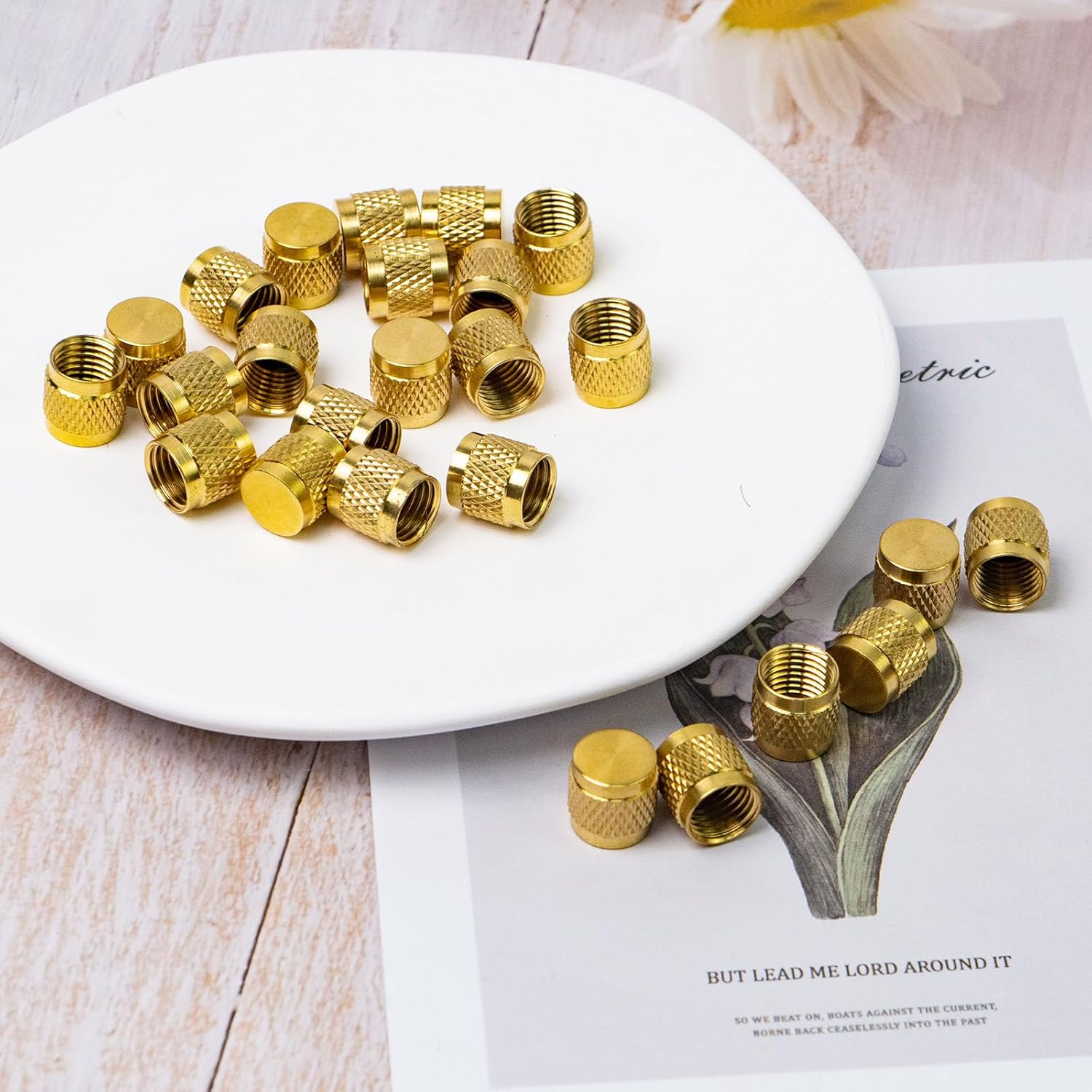 25 PCS 1/4 Flare Caps, Brass Valve Caps HVAC, round Brass Cap, Metal Valve Stem Caps for Air Conditioning Industry Tubing (Gold) image number 3