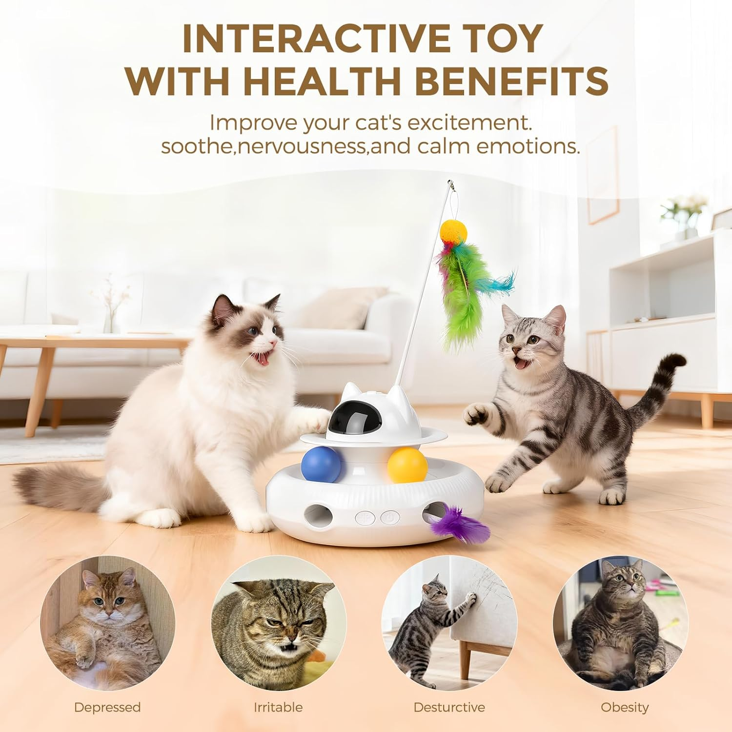 Kawayiads Cat Christmas Toys Gifts - 5-In-1 Interactive Toy for Indoor Cats - Automatic Kitten Toy Motion Activated Electronic Butterfly Track Balls Moving Feather Cat Laser Toys for All Breeds image number 5