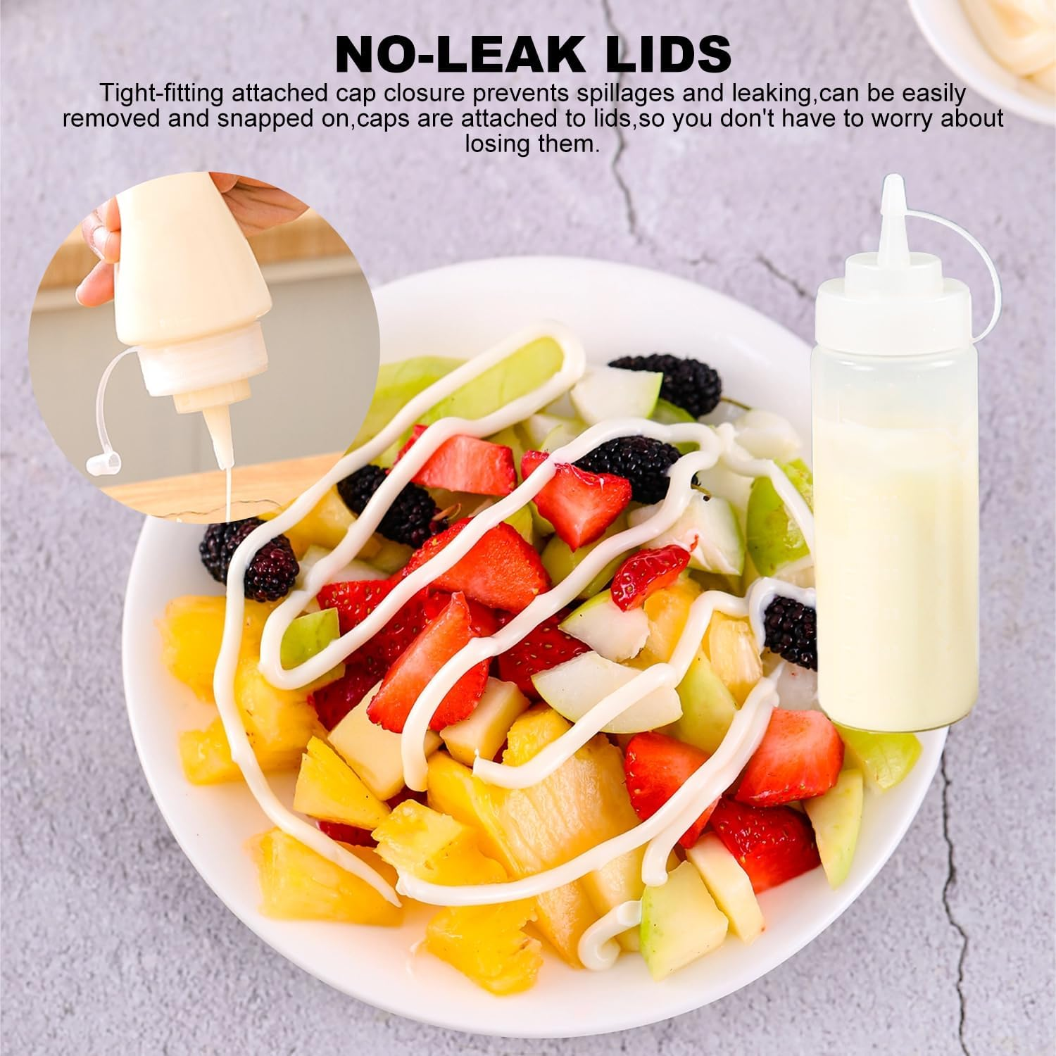 Condiment Squeeze Bottles, 16Oz/470Ml Durable Sauce Bottles with Twist on Caps and Measurement, Plastic Squeeze Squirt Bottle for BBQ, Ketchup, Grilling, Salad, Dressing(Pack of 8) image number 2