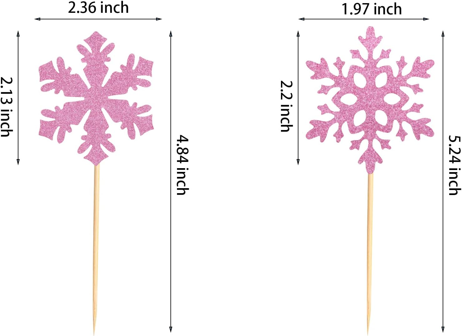 24 Pcs Snowflake Cupcake Toppers Pink Glitter 2 Styles Winter Theme Cupcake Picks Baby Shower Kids Birthday Party Christmas Cake Decorations Supplies image number 3