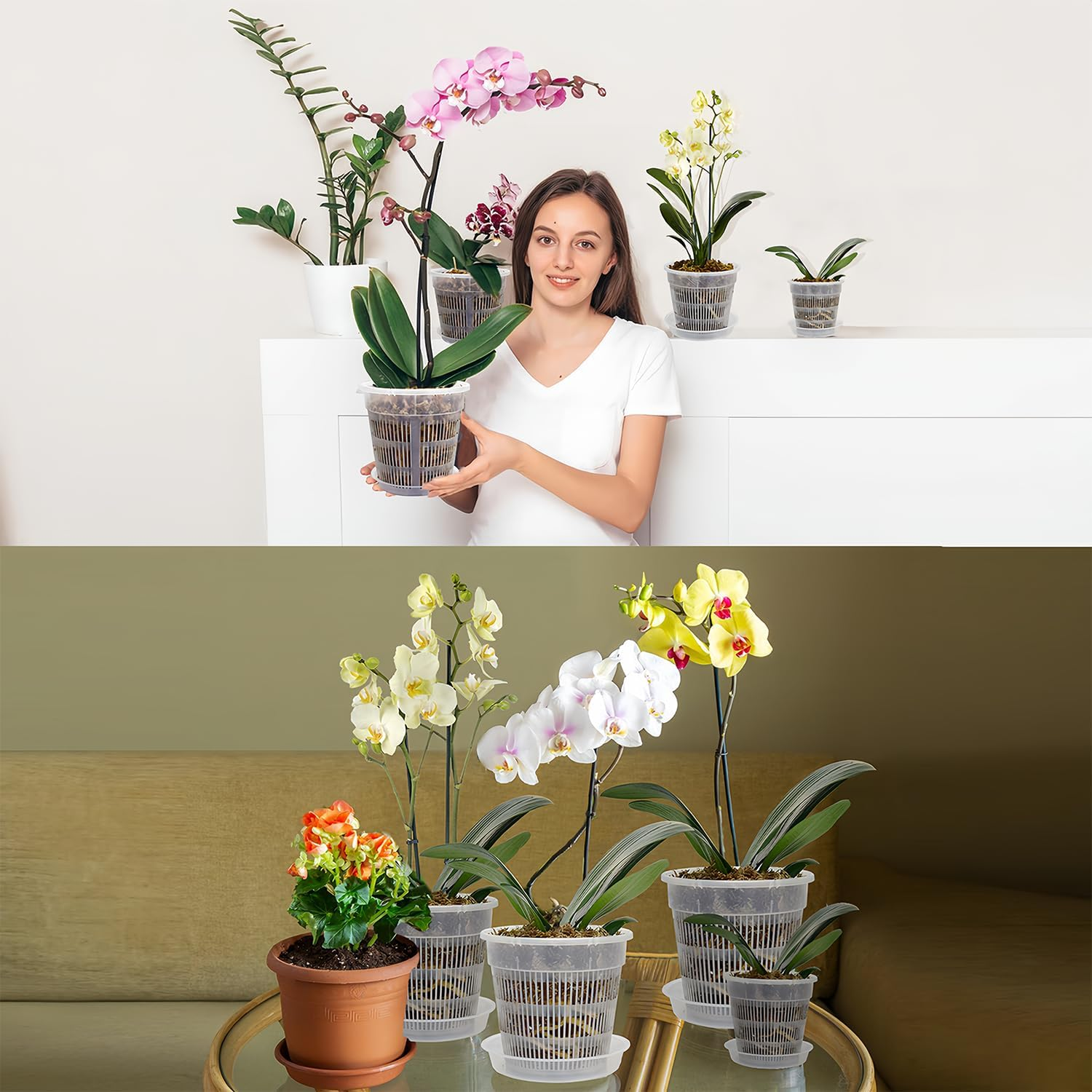 12 Pack Orchid Pot with Saucers, 4 Each of 4.5In, 5.5In and 6.3In Orchid Pots for Repotting, Clear Orchid Pots with Holes, Plastic Flower Plant Pot image number 3