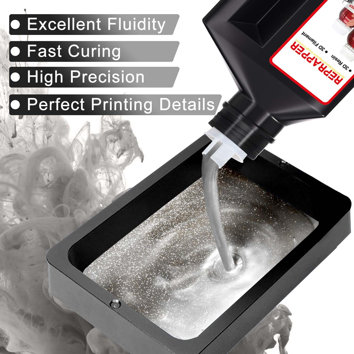 Reprapper Metalshift 3D Printer Resin 405Nm Fast Uv-Curing Standard Photopolymer Resin with Metallic Shine for LCD Printer, Argent Aura 1000G image number 3