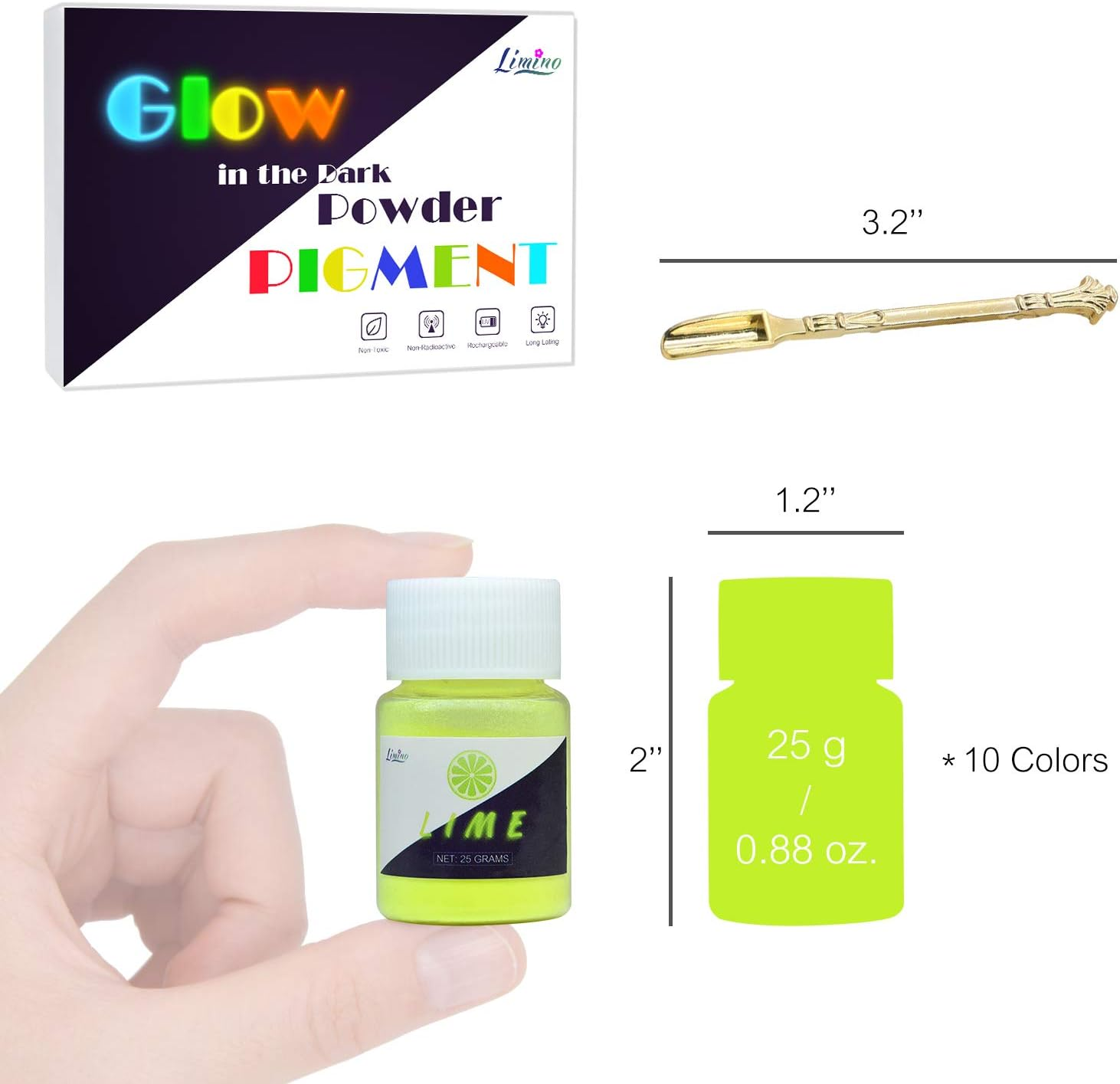 Glow in the Dark Pigment Powder - 10 Color X 25G Epoxy Resin Color Pigment Dyes for DIY Slime Coloring Kit - Luminous Skin Safe Self Glowing for Acrylic Paint, Nail Art, Painting, Crafts - 0.88Oz Each image number 4