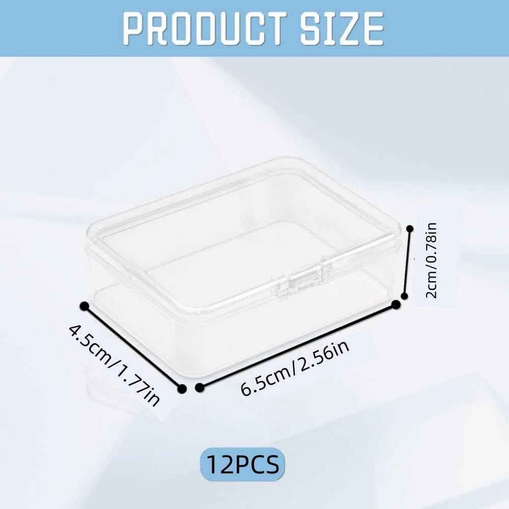 HIDOSNG 12 Pcs Small Boxes with Hinged Lids, Rectangle Clear Craft Storage Containers with Lids Plastic Boxes for Beads, Jewelry and Other Small Items(2.5 X 1.7 X 0.8 Inches) image number 1
