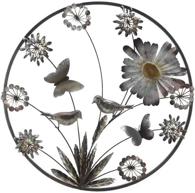 Lylac Homeware Metal Iron Wall Art Decor, Floral and Butterfly Design, 60 X 60 X 4 Cm