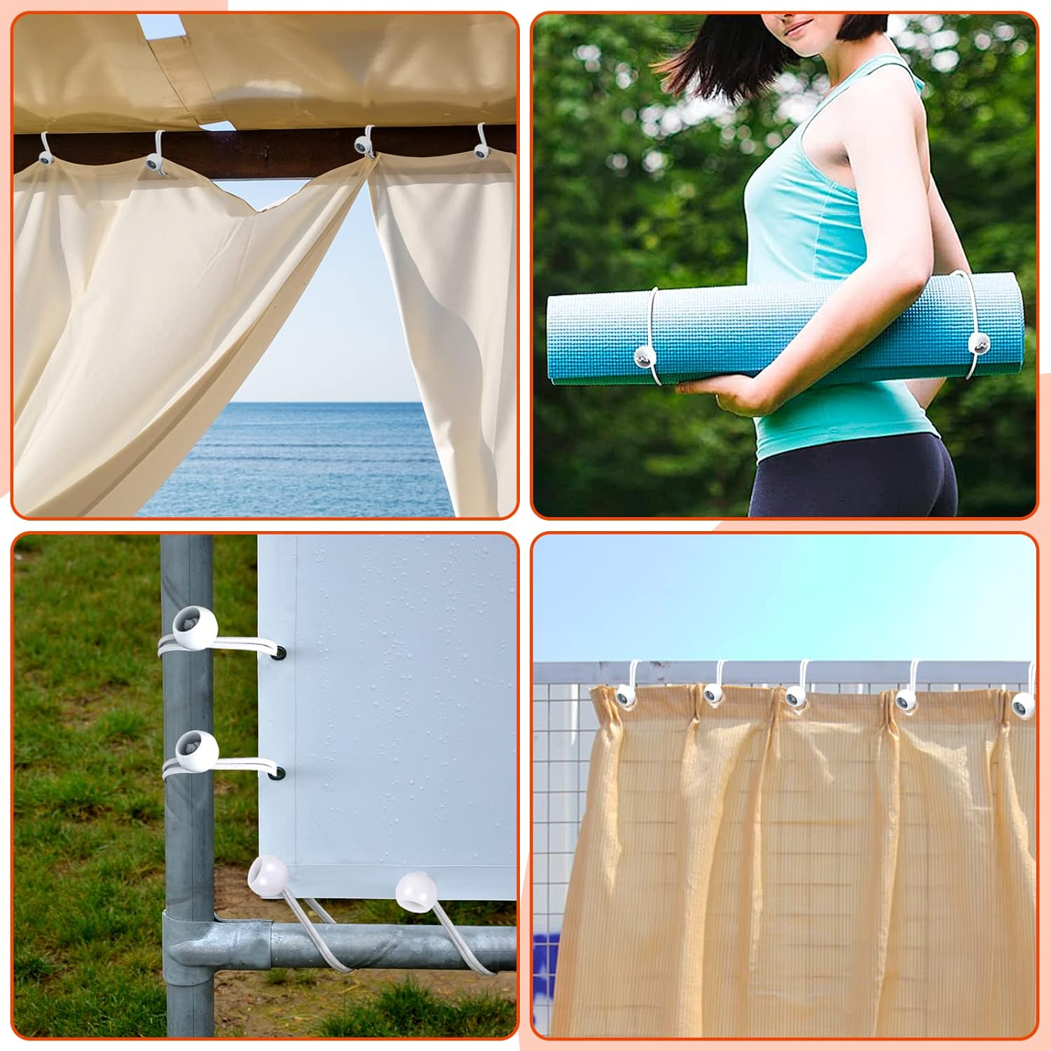 Tarp Cords with Ball 12 Inch, White Tent Bungee Cords Heavy Duty Tie down for Outdoor Canopy, Tents, Cargo, Shelter, Gazebo with Uv-Resistant (60 PCS) image number 3