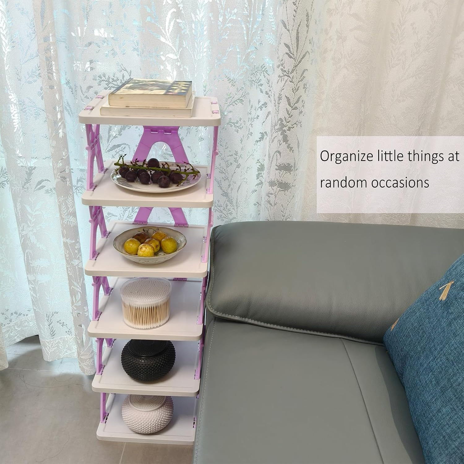 Foldable Vertical Shoe Rack, X-Design Tall Shoes Organiser for Narrow Space, Corner Shelf for Single Dormitory or Small Room (Purple, 6 Tier) image number 6