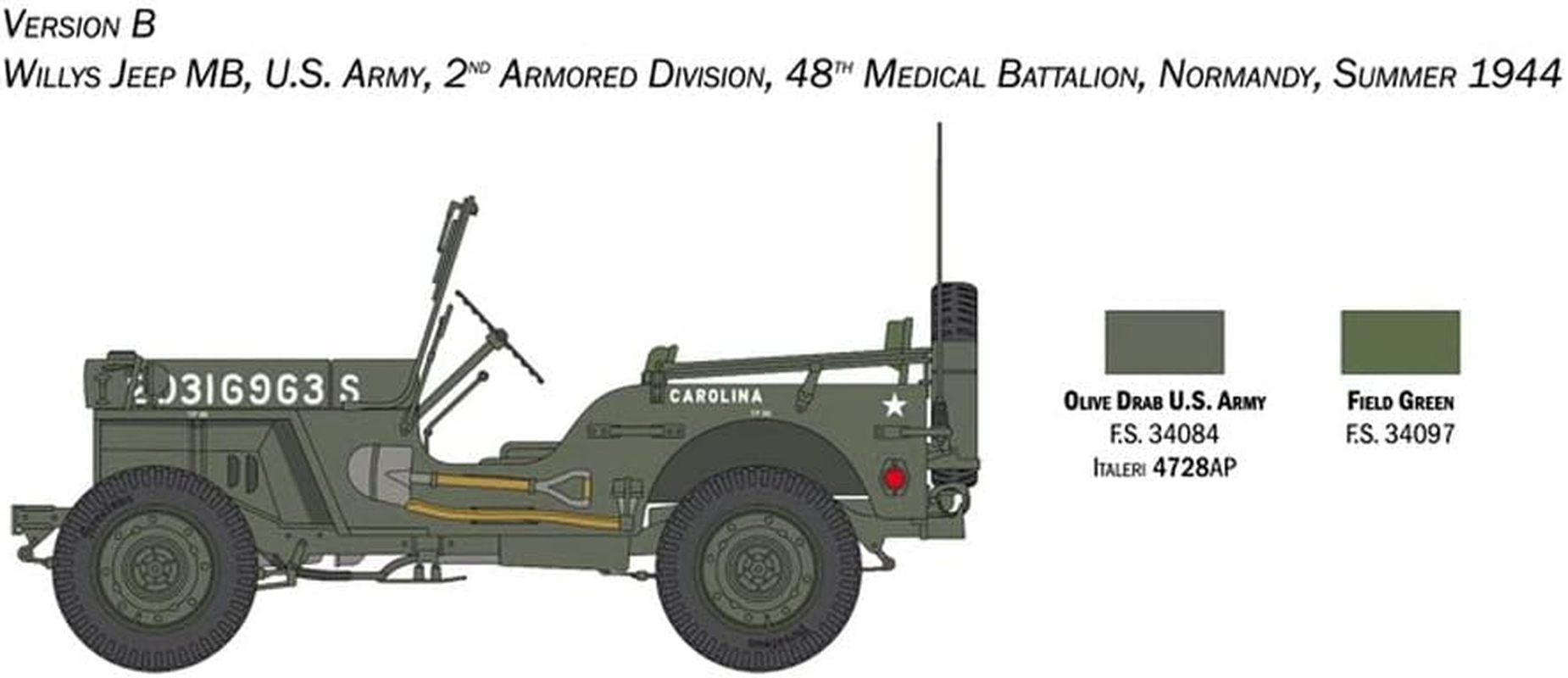 Italeri 1:24 Scale Willys Jeep MB 80Th Anniversary Model Kit image number 3
