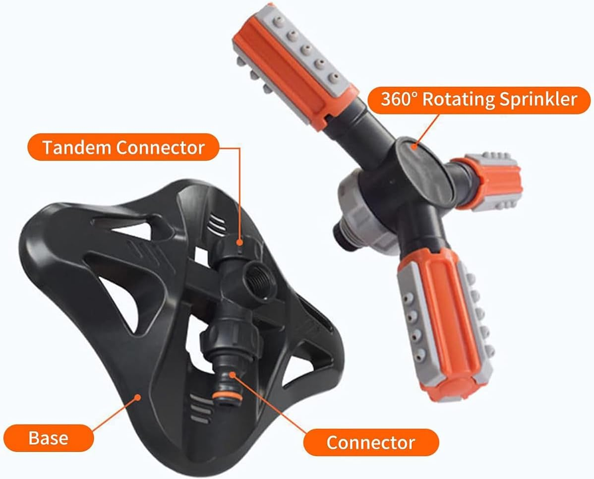 AIMALL 360&deg; Rotating Lawn Sprinkler &ndash; Automatic Garden Water Sprayer with 3-Arm Adjustable Nozzles, 9.84"X3.94" ABS Base for Yard & Irrigation Systems image number 6