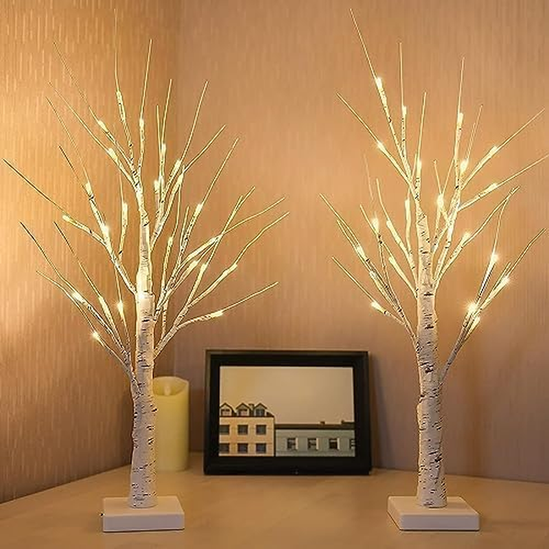 2-Pack 2FT Birch Tree with 48 LED Lights and Timer For image number 1