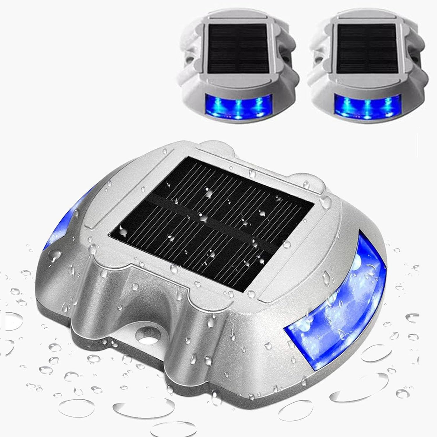 2Pack Blue Extra Bright Solar Deck Lights Waterproof with 6 LED, Wireless Driveway Safety Light for Pathway Garden Walkway image number 4