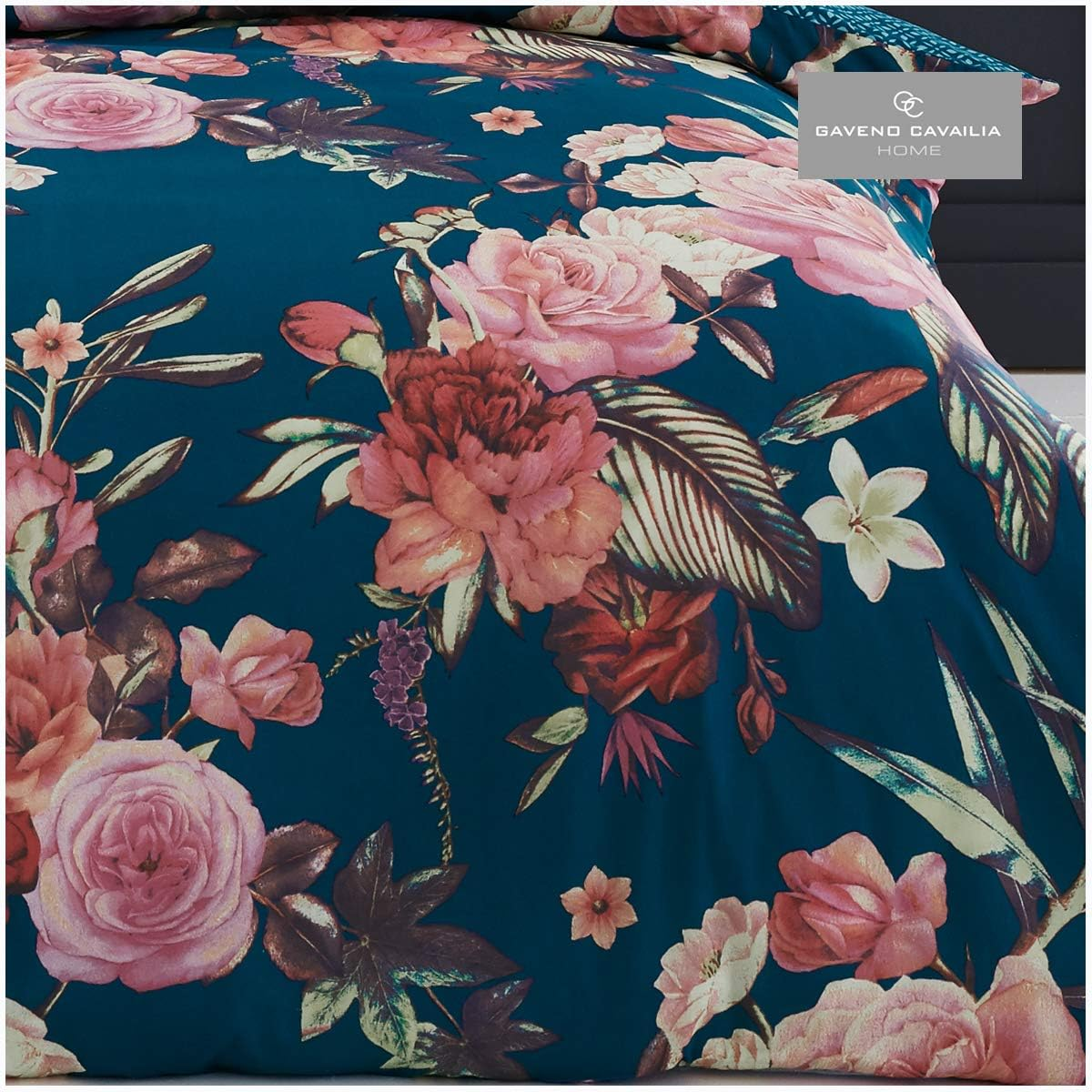Easy Care Floral Printed Design Duvet Cover Set with Matching Pillowcase Geometric Bedding, King, Teal image number 2