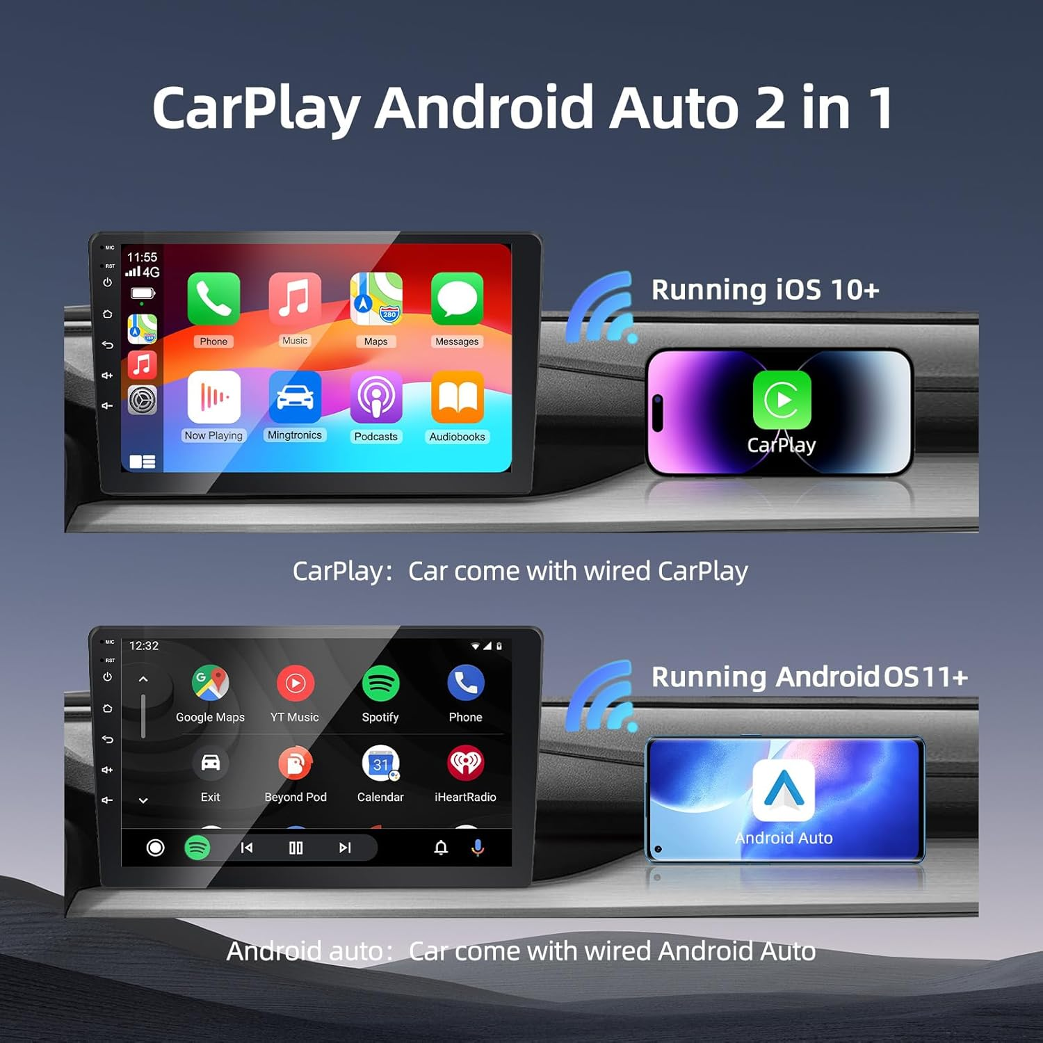 Wireless Carplay Android Auto Adapter, Dual 5G Nano Chips, Convection Heat Vent Design, 2 in 1 Car Play Dongle for Iphone & Android Phone, Fit for Car with Wired Carplay/Androidauto Feature, FEXIER F1 image number 4