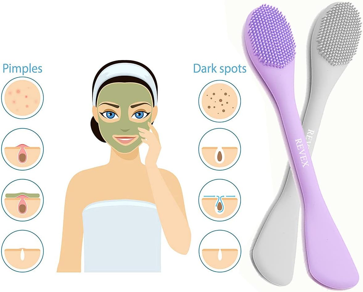 REVEX Silicone Face Mask Applicator,2 Packs Facial Mask Brushes for Mud,Clay,Charcoal Mixed Mask,Soft Makeup Beauty Brush Tools for Apply Cream,Lotion (Purple+Gray) image number 6