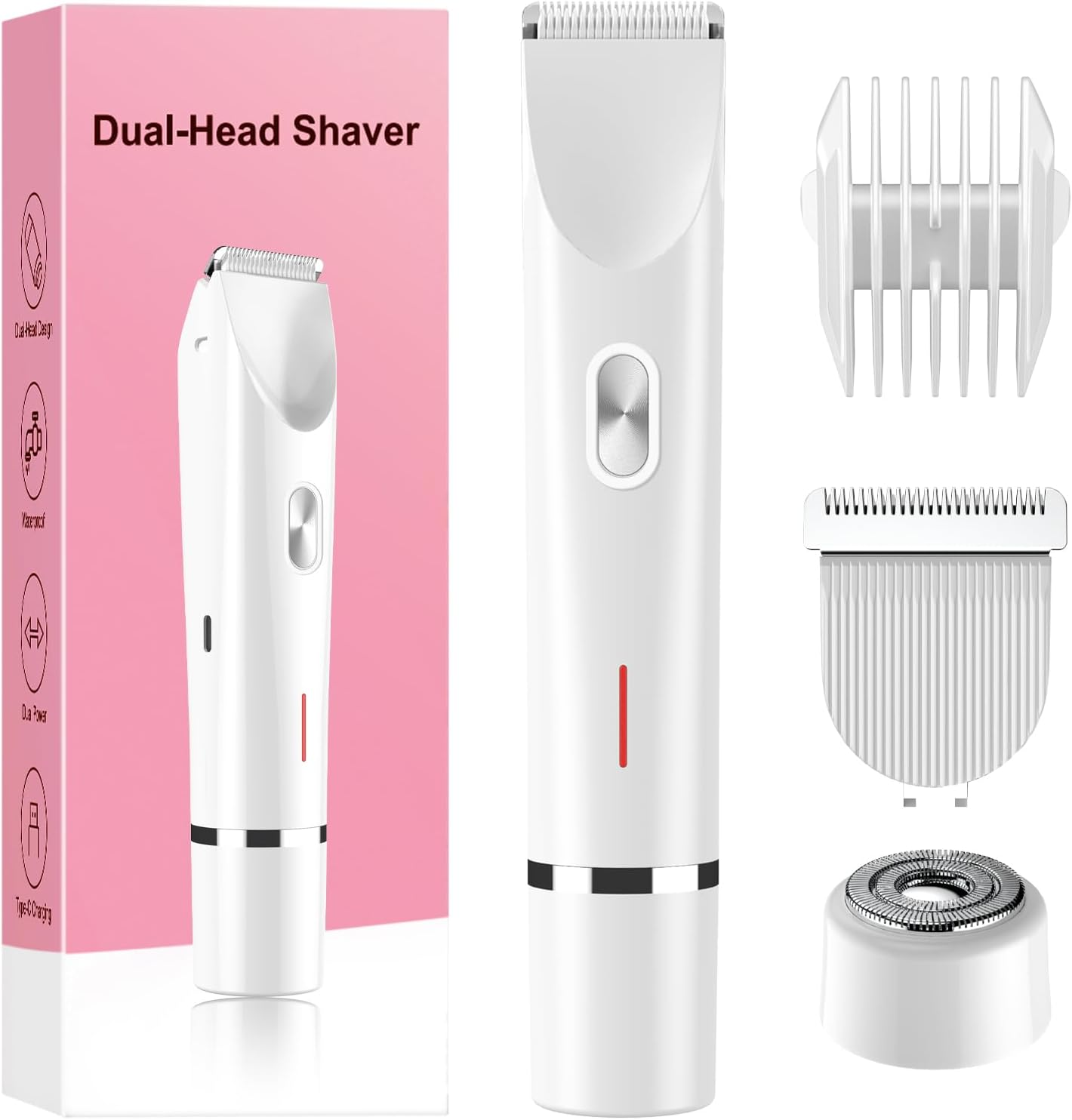 Bikini Trimmer for Women Electric Razors for Women, Double Head Dual Purpose, IPX7 Waterproof Hair Razor, Ceramic Blade Hair Trimmer Wet & Dry Use, Painless Electric Shaver for Facial and Body (White) image number 3