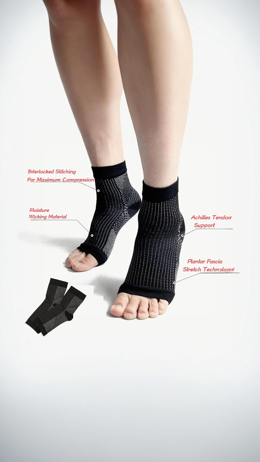 5 Pairs Copper Compression Socks Ankle Brace Neuropathy and Tendonitis Relief Pain Management Foot Compression Sleeves for Men and Women (Size S/M White Black and White Dots) image number 2