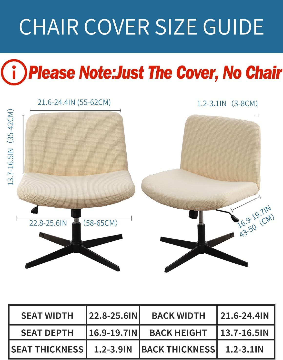Lavishcover Armless Chair Cover Office Desk Chair Cover, Waterproof and Elastic Criss Cross Chair Cover, Exquisite Vanity Chair Cover, Mid Back Wide Seat Accent Chair Covers(Cream,Corn,Just the Cover)