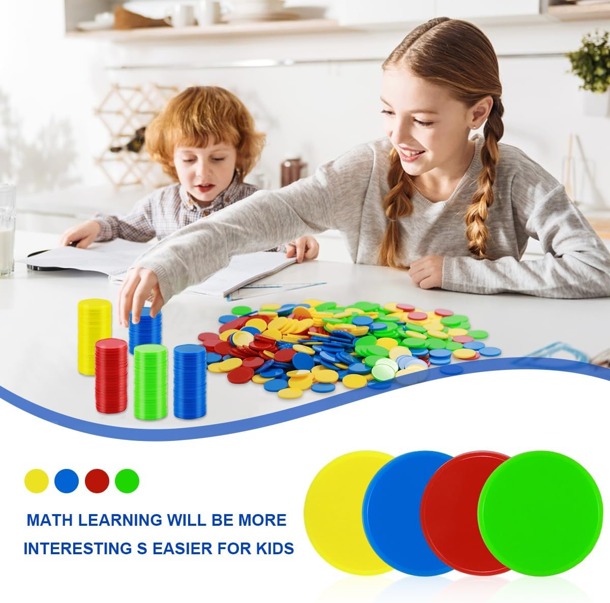 400 Pieces Plastic Poker Chips, 4 Colours 0.98 Inch Counting Chips for Children Game Math Counting Bingo Game Blank Plastic Counter for Children Reward