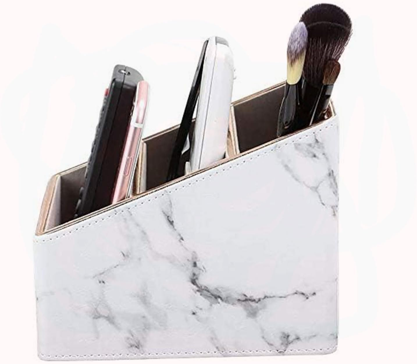 YIRANJIA 3-Compartment PU Leather Remote Control Holder Box | Sleek Organizer for TV, DVD, and Game Controllers (White) image number 5