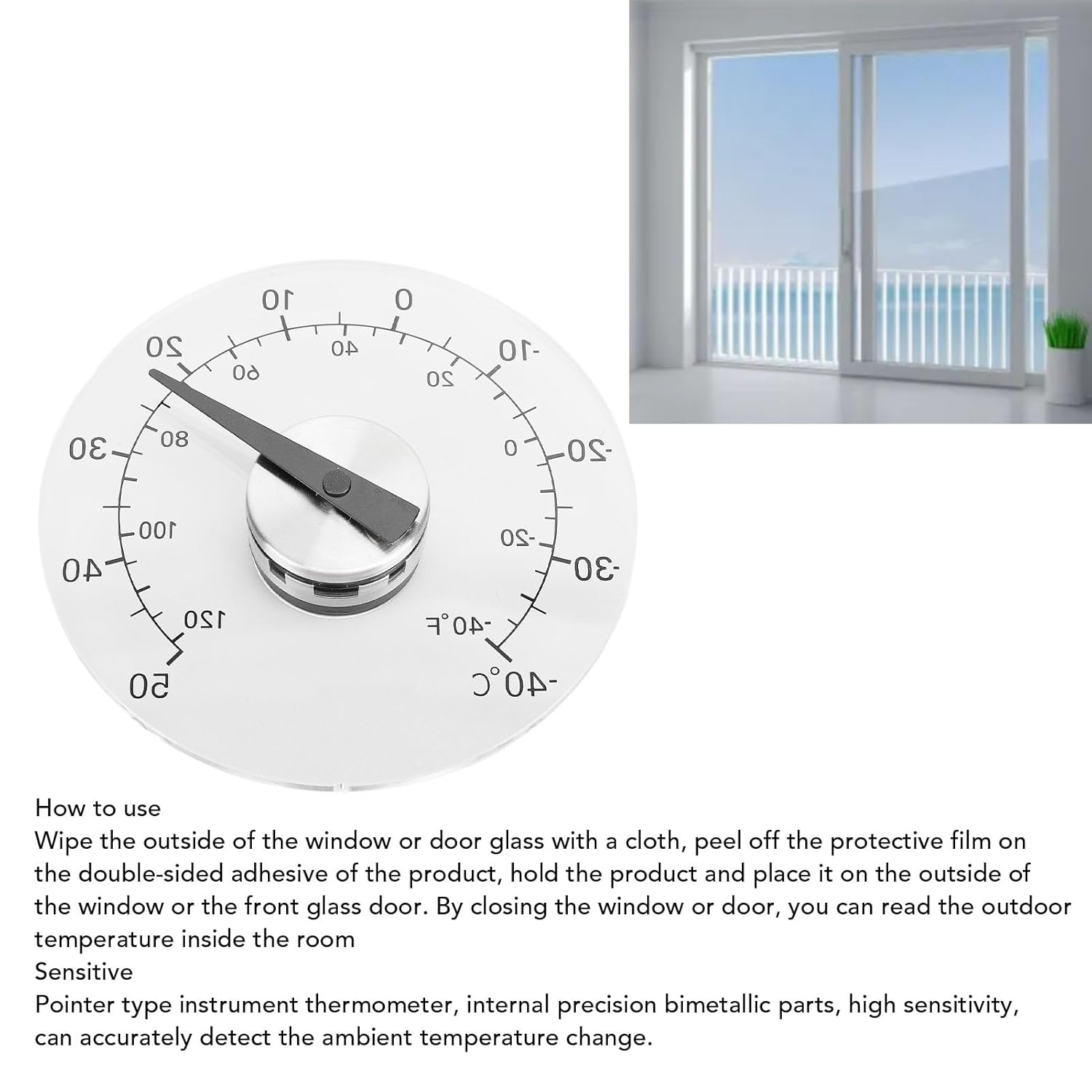 Outdoor Thermometer, Big Bold Dial Thermometer with High Accuracy Sensitive Metal Components for Window Door Indoor Outdoor, No Battery Needed