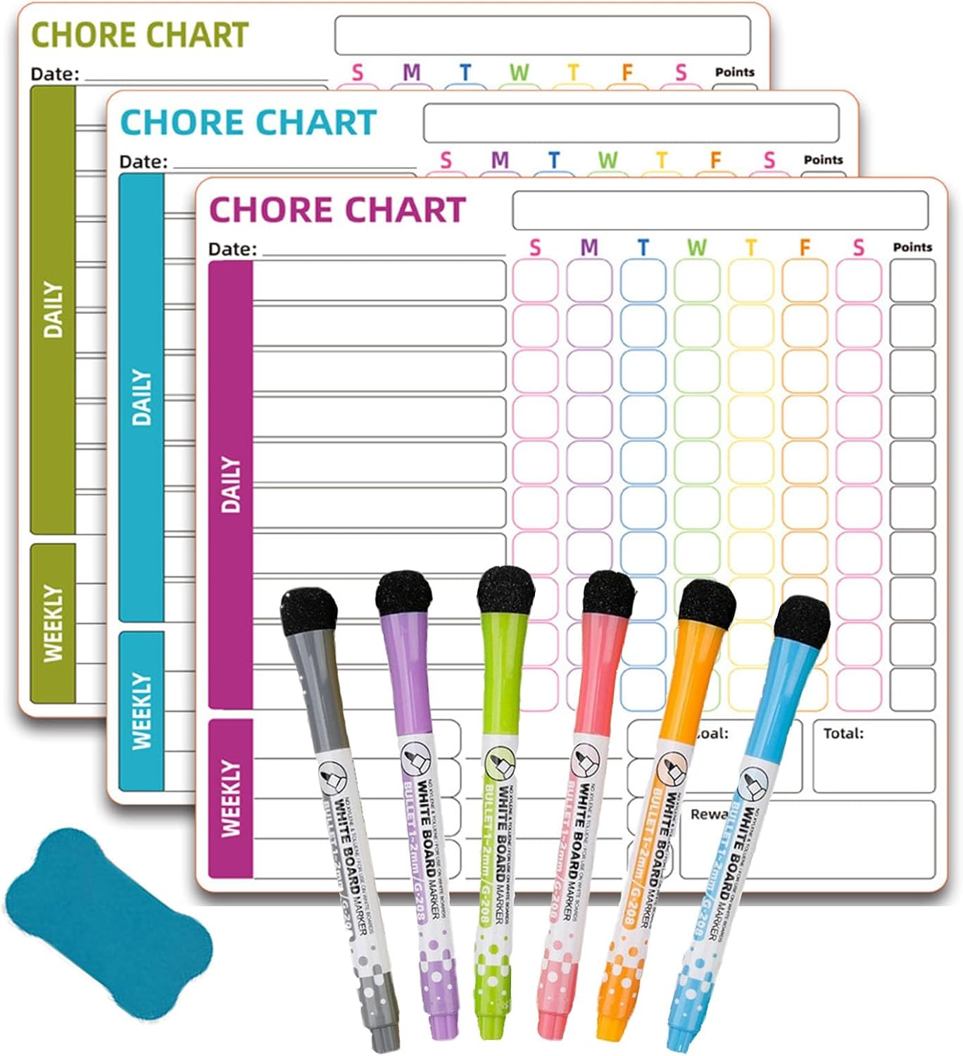 Magnetic Chore Chart for Refrigerator, ZACHMEST 3 Pieces Dry Erase Behavior Chore Charts & 6 Markers & Eraser Reward Weekly Chart for Adults Family Daily Responsibility image number 6