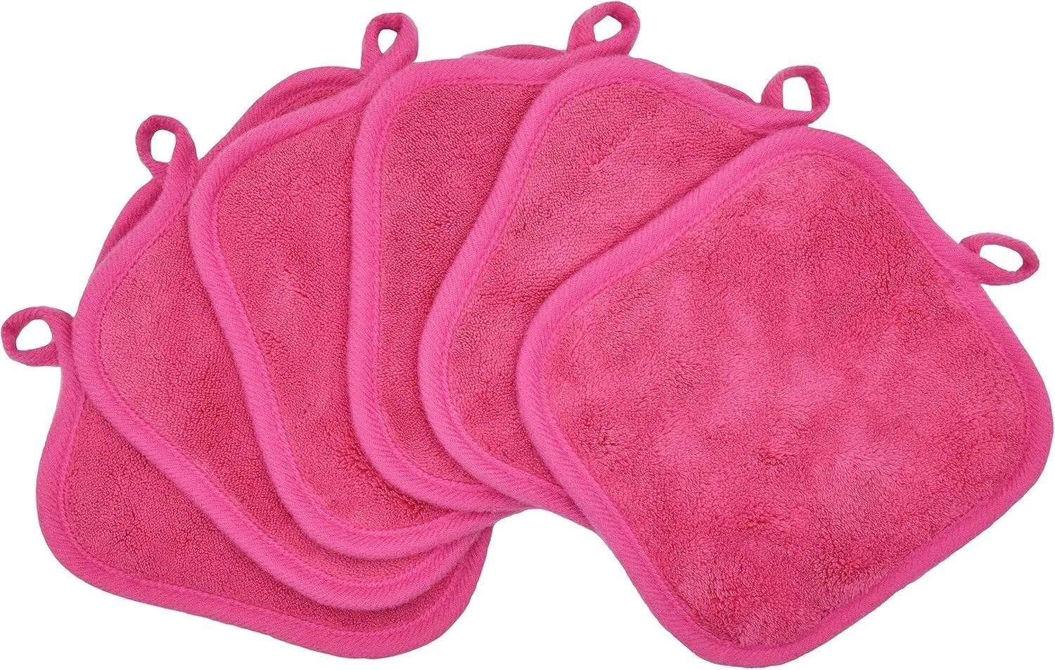 CRFY Makeup Remover Cloths for Face, Eye, Lips - Reusable Makeup Remover Pads Soft Microfiber Facial Cleansing Cloths 5 X 5 Inch 6 Pack (Dark Pink) image number 4