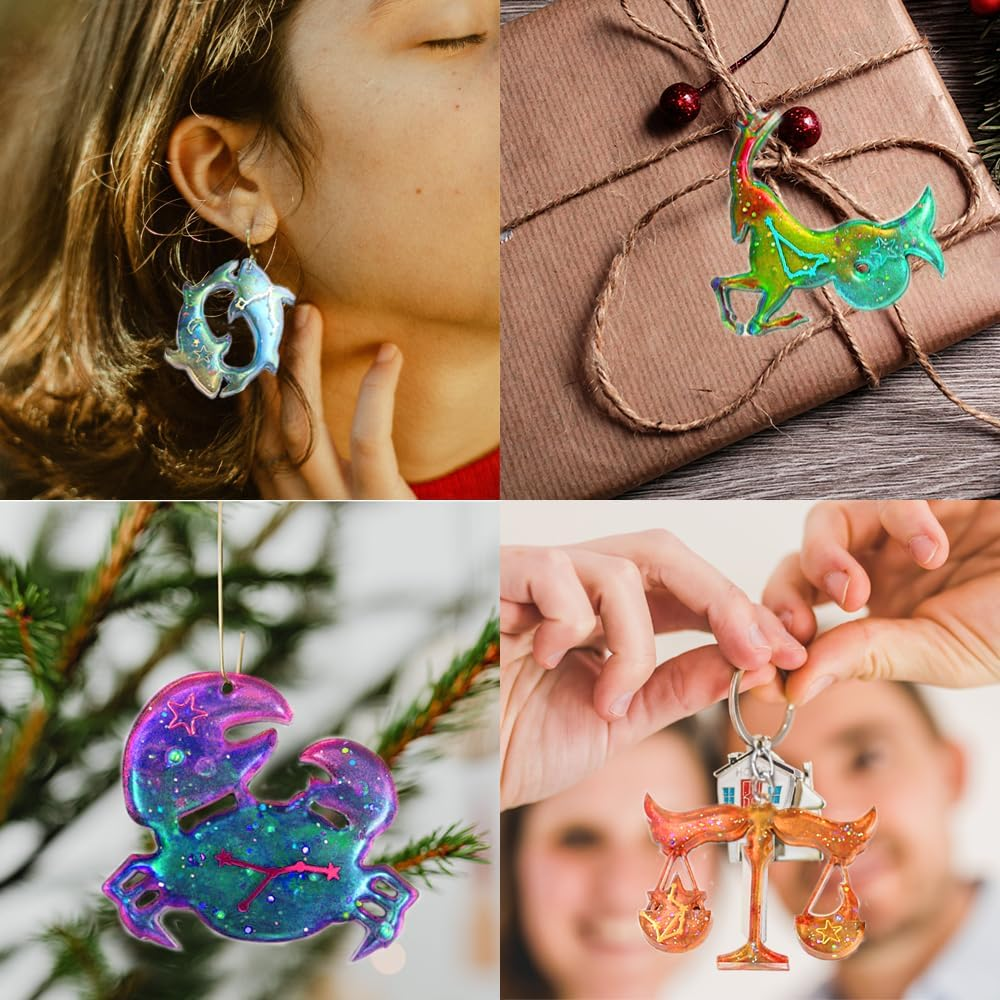 Zodiac Resin Molds, 12 Constellation Animals Keychain Silicone Mold, Unique Epoxy Resin Casting Molds, Pendant Mold for DIY Jewelry Pendant Earrings Necklace Art Crafts Keychain Halloween Decor - Zodiac image number 1