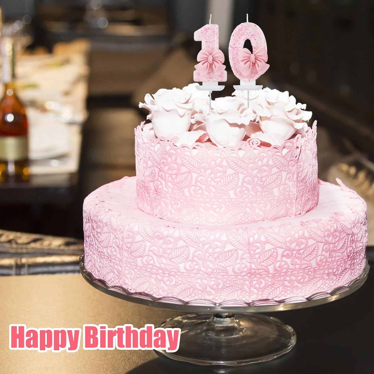 0-9 Birthday Candles, 2.95 Inch Pink Bow Glitter Number Candles Cake Topper Decorations for Kids Girls Adults Birthday Wedding Anniversary Party Supplies(1) image number 5