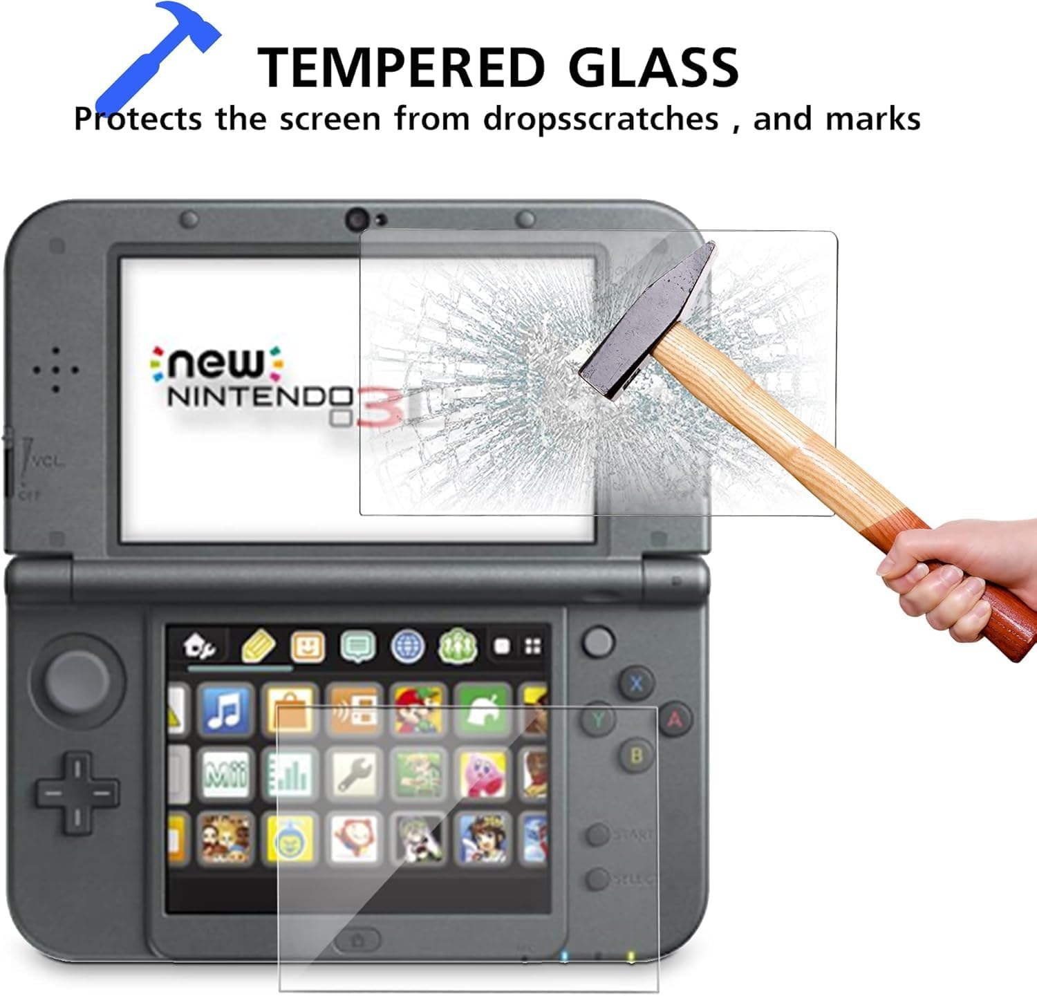 Hard Case Compatible with New Nintendo 3DS XL LL 2015 with 2 Packs Screen Protector,Ultra Clear Crystal Transparent Hard Case,Tempered Glass for Top Screen and HD Clear Crystal PET Film image number 5