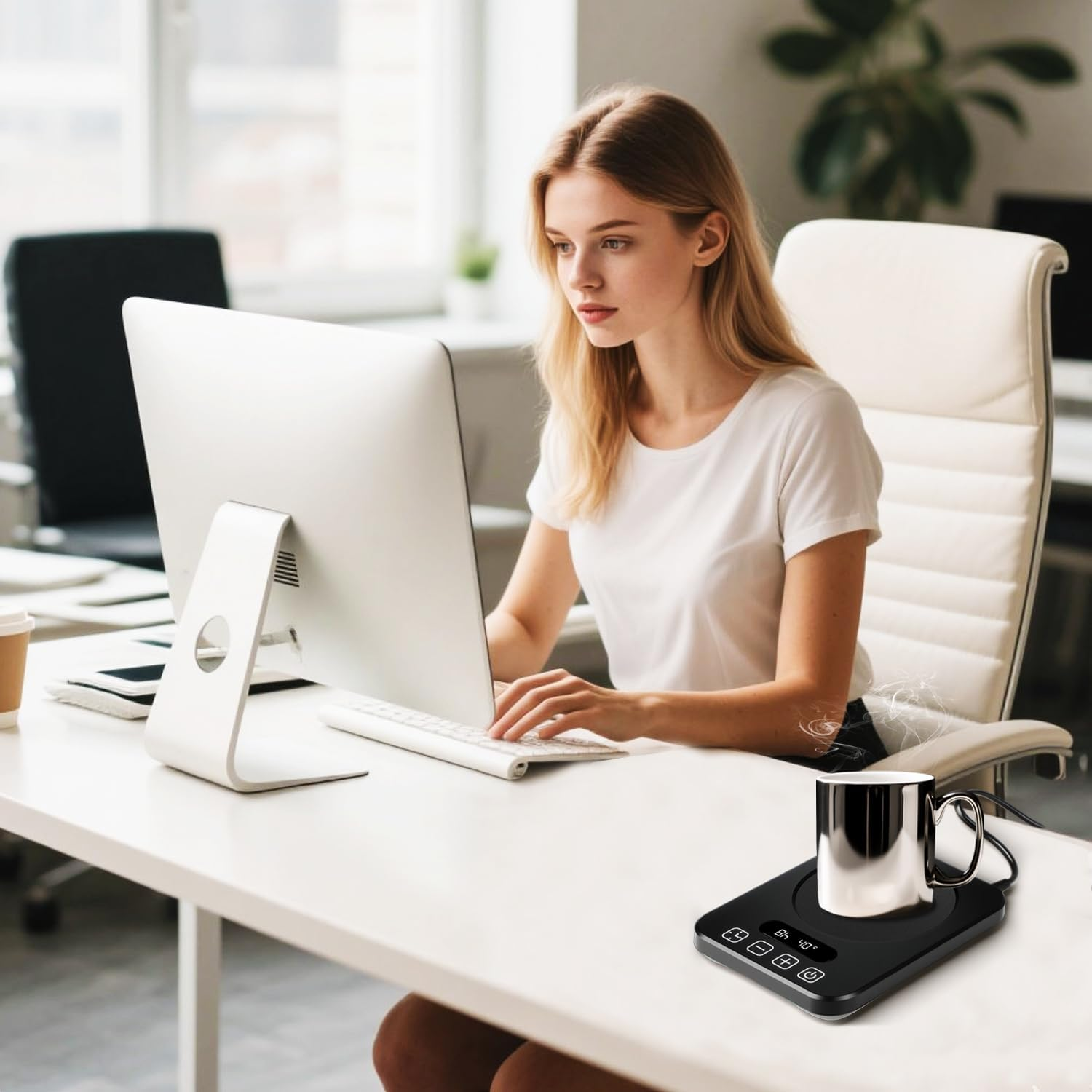 WEKUBA Coffee Mug Warmer, 9 Adjustable Temperature Levels (40-80&deg;C), 1-12 Hours Timer for Auto On/Off, Metal Heating Panel, Fast Heating, Cup Warmer with Night Light Design, FCC Certified