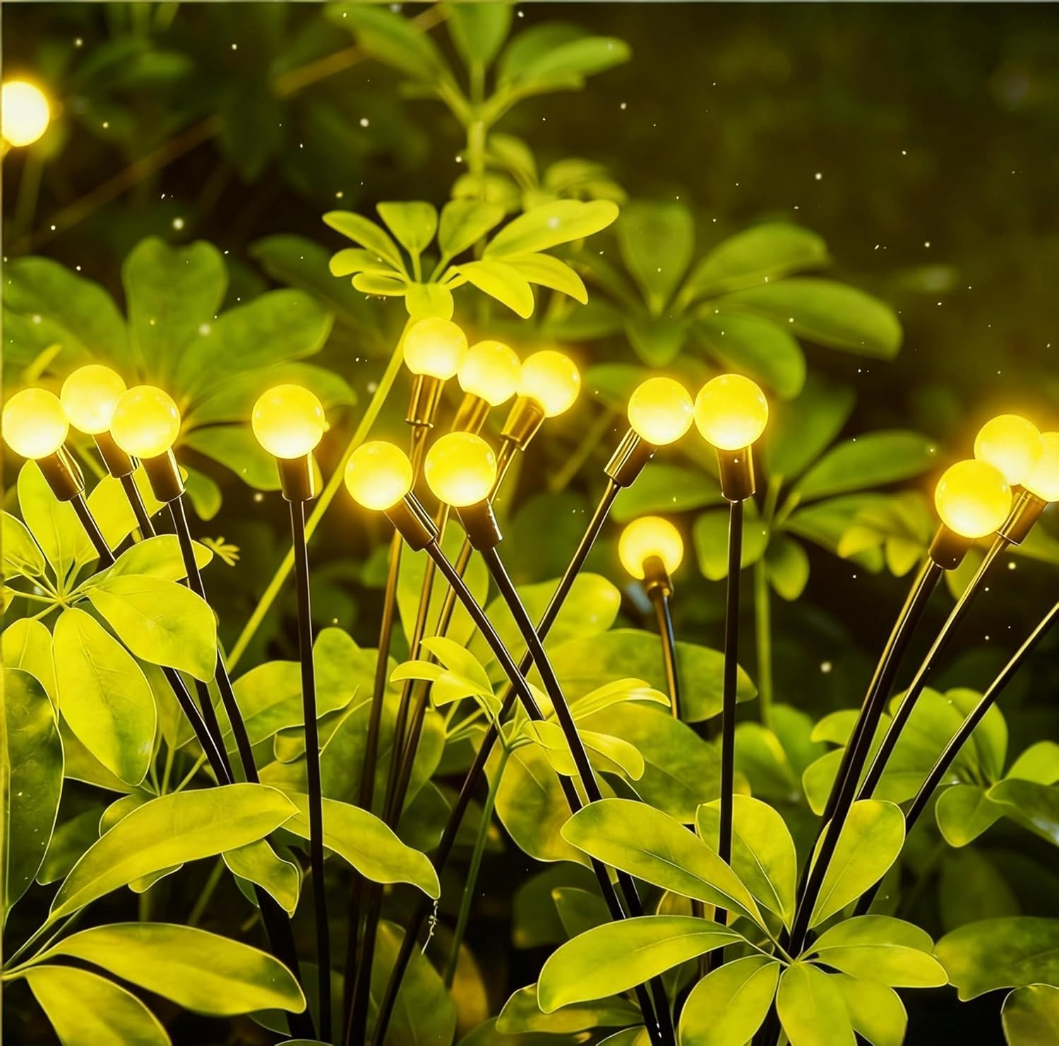 Solar Lights Outdoor Waterproof,4Pack Total 32 LED Solar Powered Garden Lights，Big Bulb Swaying Lights, 8 Lighting Modes Firefly Light for Patio Yard Decorative Yellow