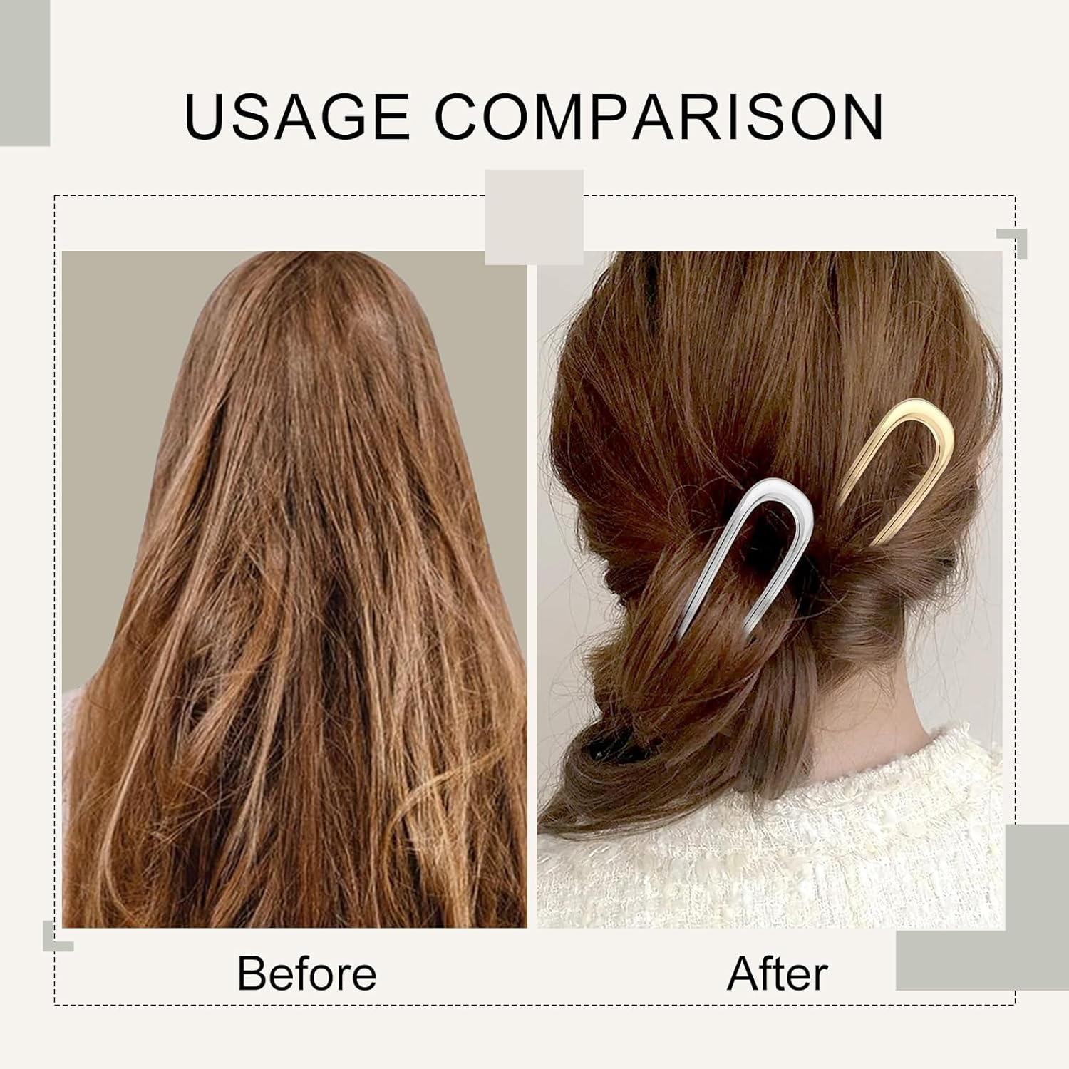 Aikeis U Type Simple Two Tone Hair Pin Metal Lightweight Heavy Hair Pin Hair Accessories Retro Hairpin French Hairpin Suitable for Women and Girls (Pack of 2) image number 4