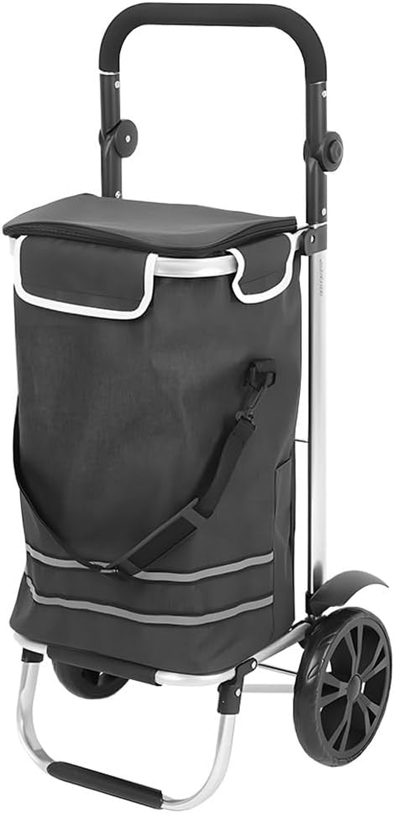 ALSTON Foldable Shopping Trolley Cart Multifunctional 41L Large Capacity Hand Carry Bag Aluminium Frame with Removable Zipped Bag Side Pockets and Wheels Black image number 4