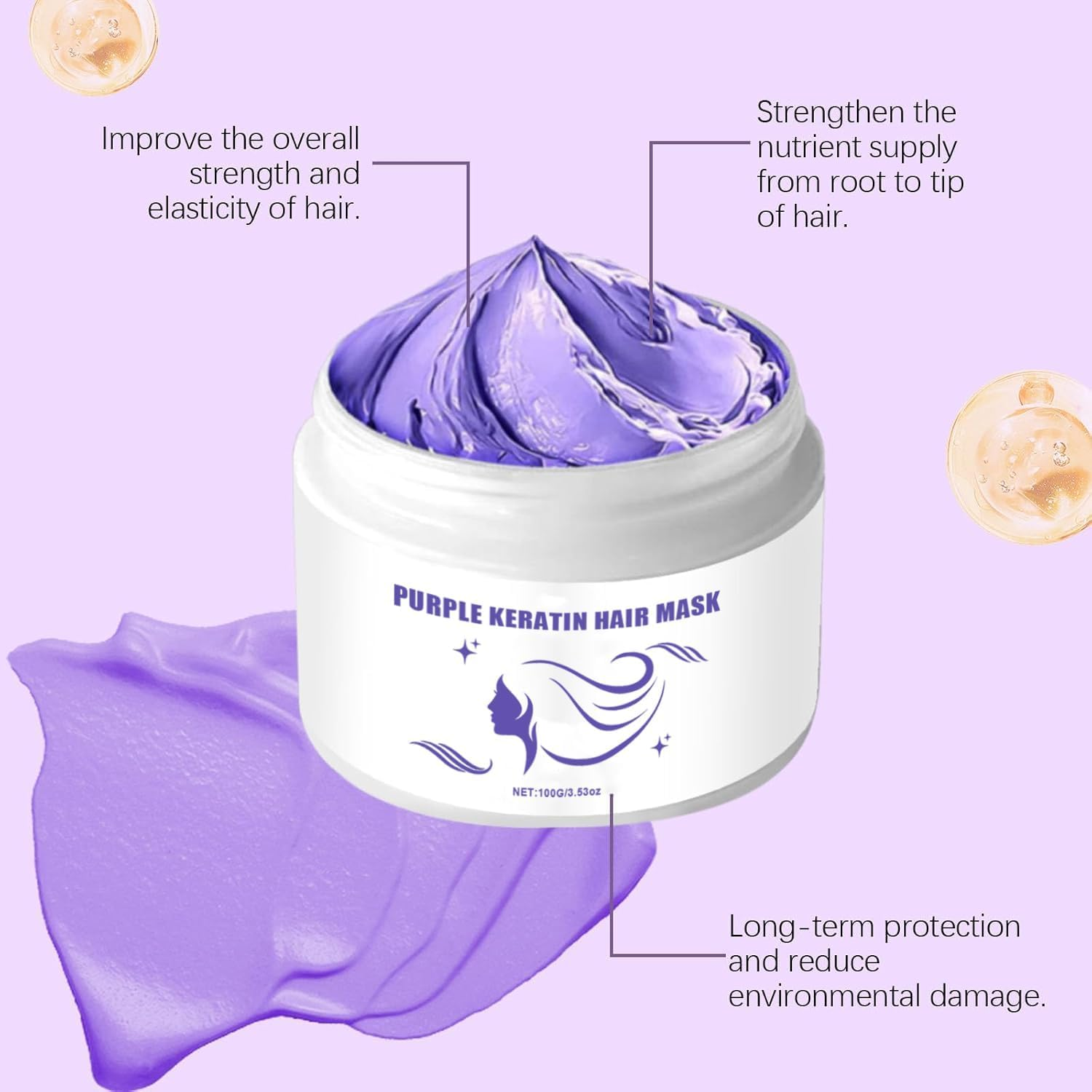 Purple Keratin Hair Mask &ndash; Power Purple Hair Mask, Deep Conditioning for Hair, Hydrates & Restores Softness,1Pcs image number 3