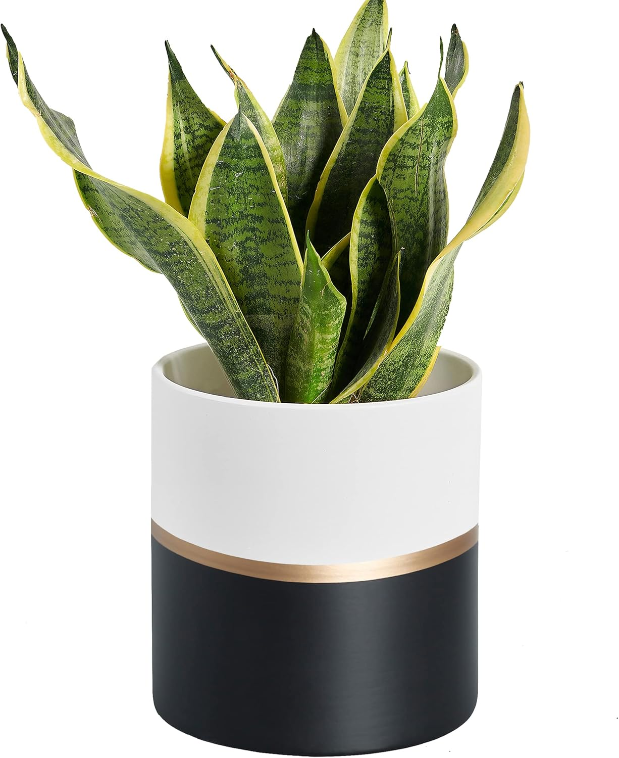 Planter Plant Pots Indoor - 6.7 Inch Modern Ceramic Flower Pot with Drainage Hole for Home Office Decoration (White Black)(Plant Not Included)
