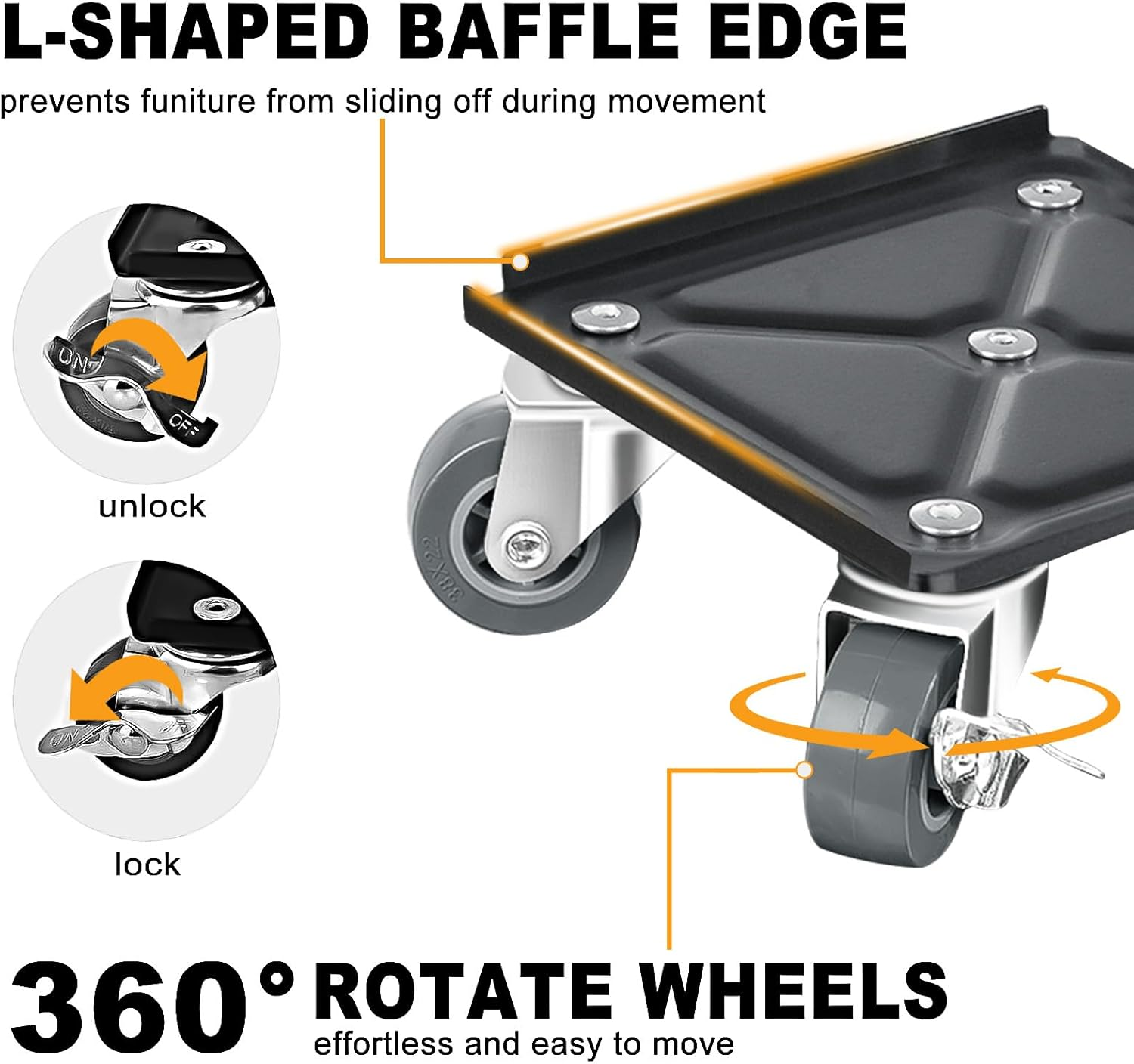 Heavy Duty Furniture Movers with 5 Wheels & Lifter Set, 1400Kg Load Capacity Furniture Mover with 360&deg; Rotation Wheels, Lock Dollies Furniture Lifter Set for Heavy Furniture Refrigerator Sofa Cabinet image number 3