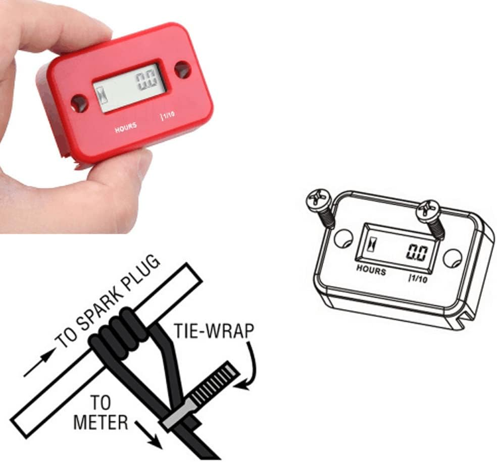 Digital Hour Meter, Waterproof LCD Display Engine Inductive Gauge Timer for Motorcycle, Snowmobile and Mower (Blue) image number 5