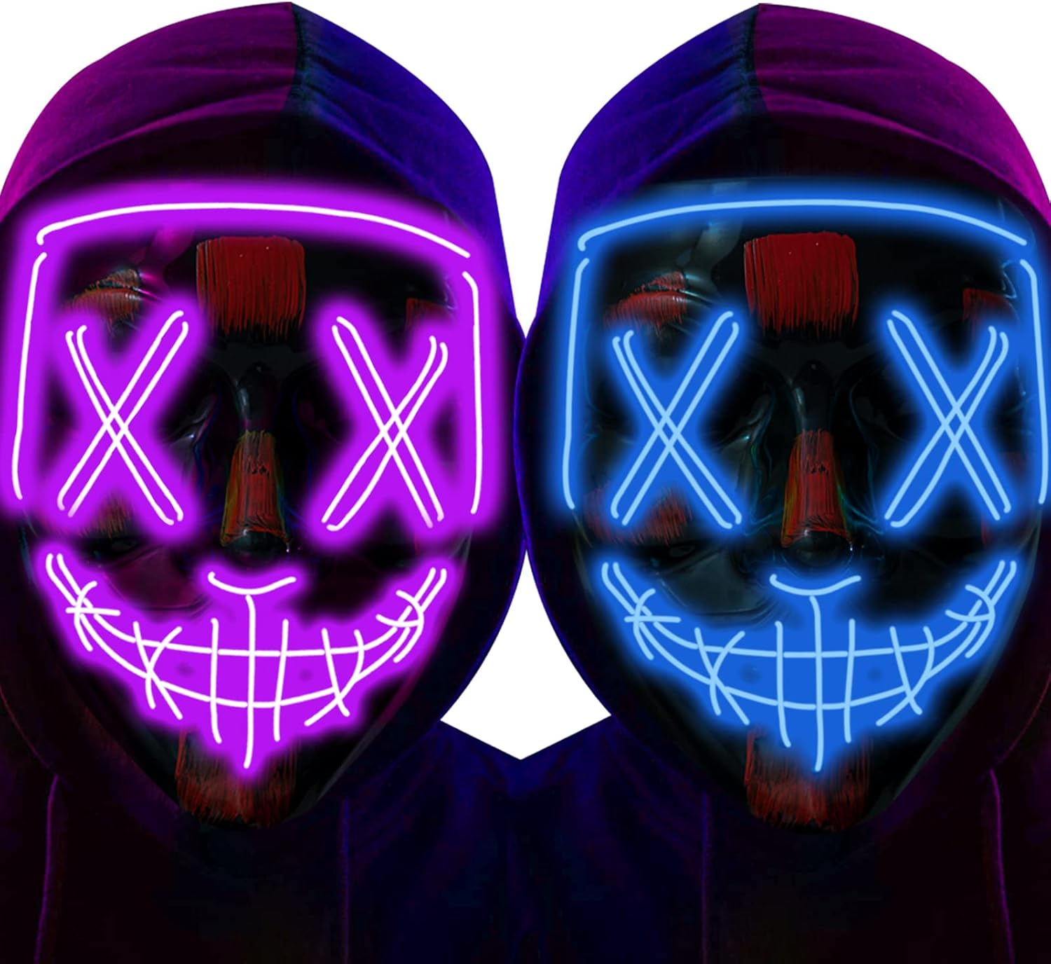 2 Pack Halloween Purge Mask,Led Light up Mask Scary Mask for Man Kids Cosplay Halloween Costume Masquerade Parties,Carnival