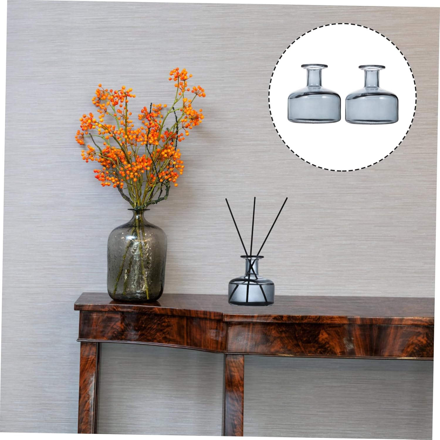 GARVALON 2Pcs Chic Aroma Diffuser Bottles Glass Aromatherapy Containers for Home Office for Friends Family Grey Random Color image number 5