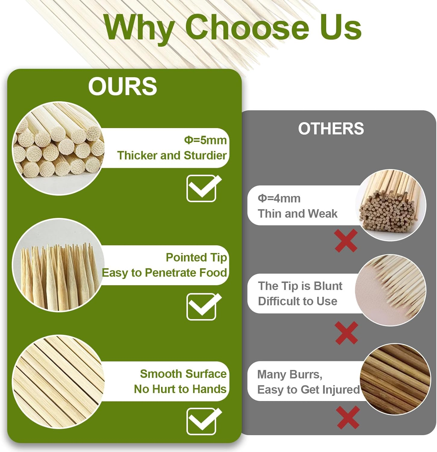 Bamboo Skewers (50 Pack), 14 Inch Wooden Kabob Skewers for Grilling, 5Mm Sturdy Bamboo Kebab Skewer Sticks Shish Kabob Wood Grill Skewer for Barbecue, Appetizers, Food, BBQ Meat, Long Toothpicks image number 1