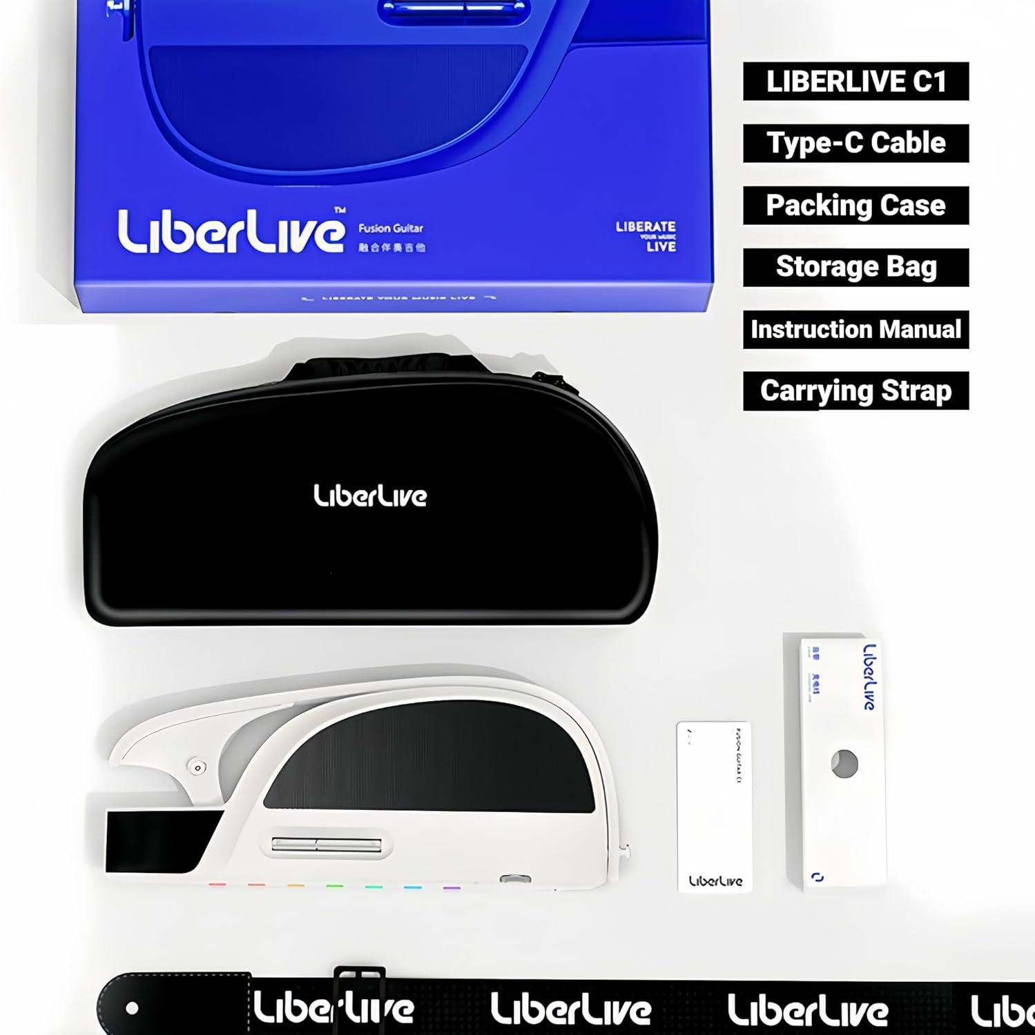 Liberlive - Liberate Your Music Live, Smart Stringless Electric Guitar, Automatic Playing Chord Accompaniment, Foldable Cordless E Guitar with Earphone Jack, Easy for Beginners, Avid Music (White) image number 1